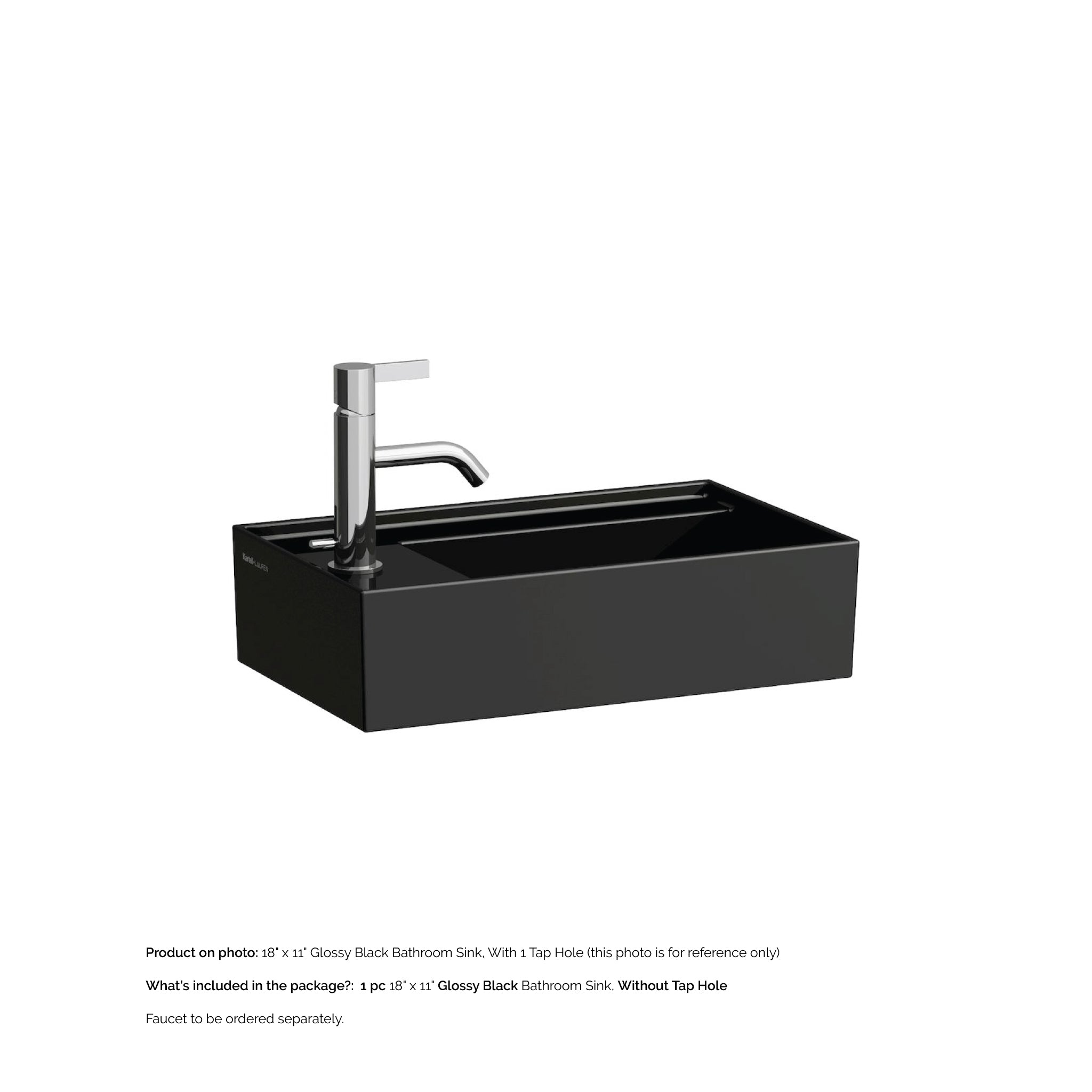 Laufen, Laufen Kartell 18" x 11" Glossy Black Wall-Mounted Tap Bank-Left Bathroom Sink Without Faucet Hole