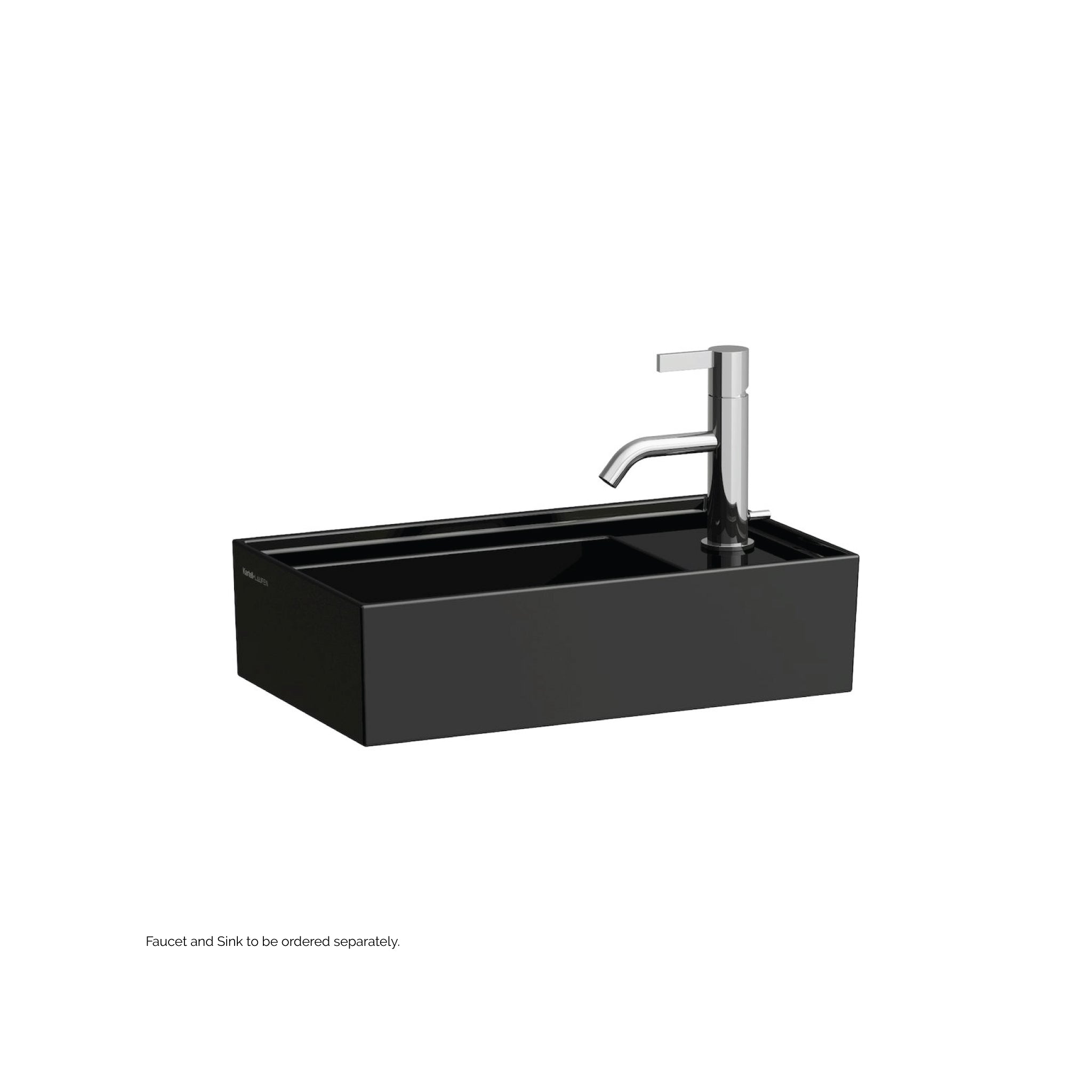 Laufen, Laufen Kartell 18" x 11" Glossy Black Wall-Mounted Tap Bank-Right Bathroom Sink With Faucet Hole