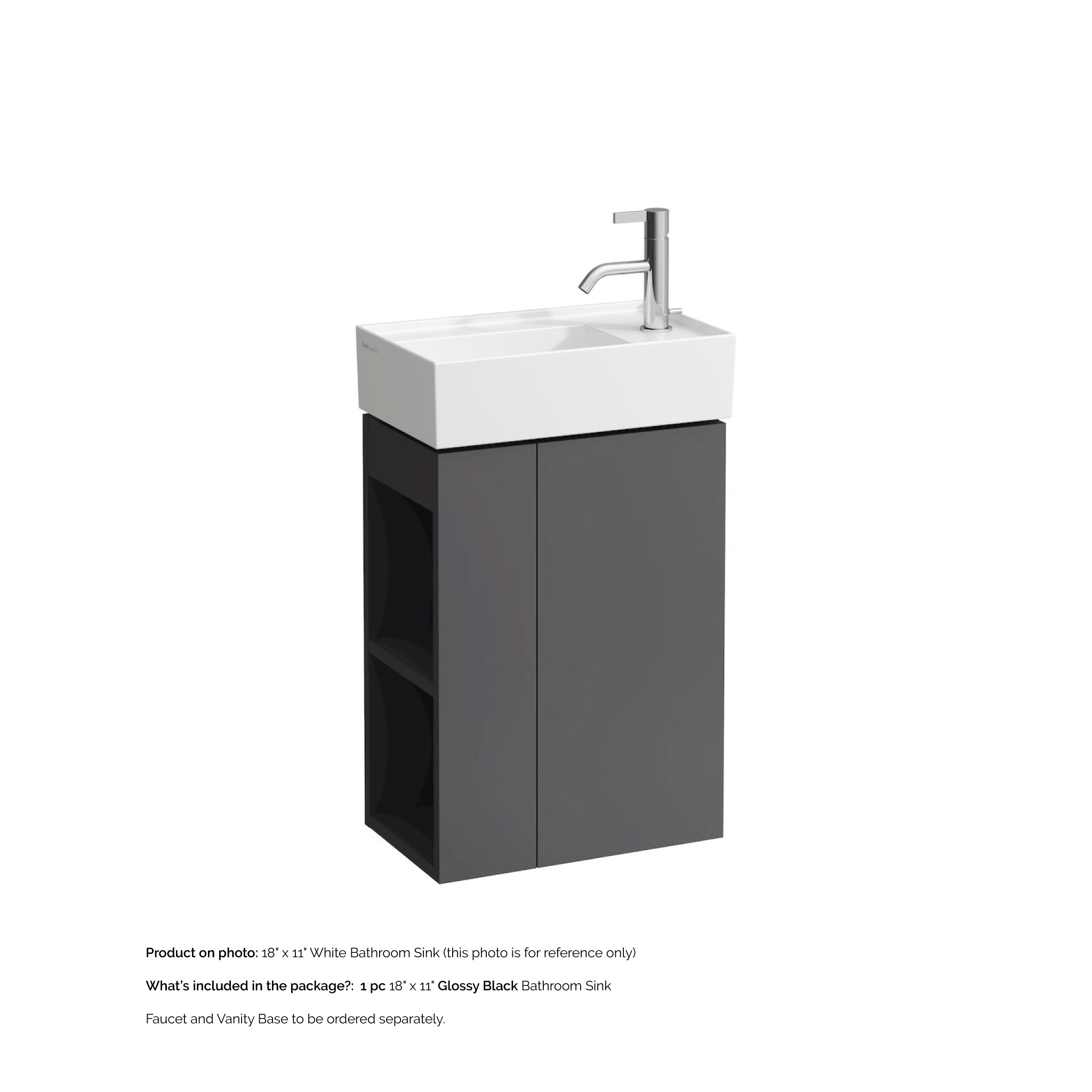 Laufen, Laufen Kartell 18" x 11" Glossy Black Wall-Mounted Tap Bank-Right Bathroom Sink With Faucet Hole