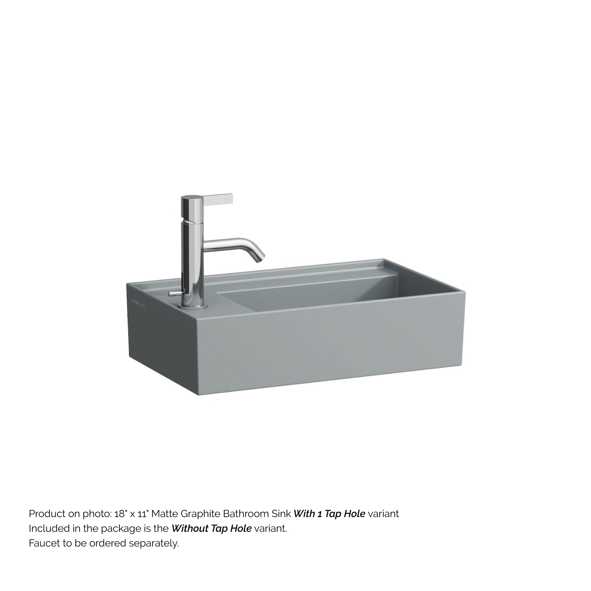 Laufen, Laufen Kartell 18" x 11" Matte Graphite Wall-Mounted Tap Bank-Left Bathroom Sink Without Faucet Hole