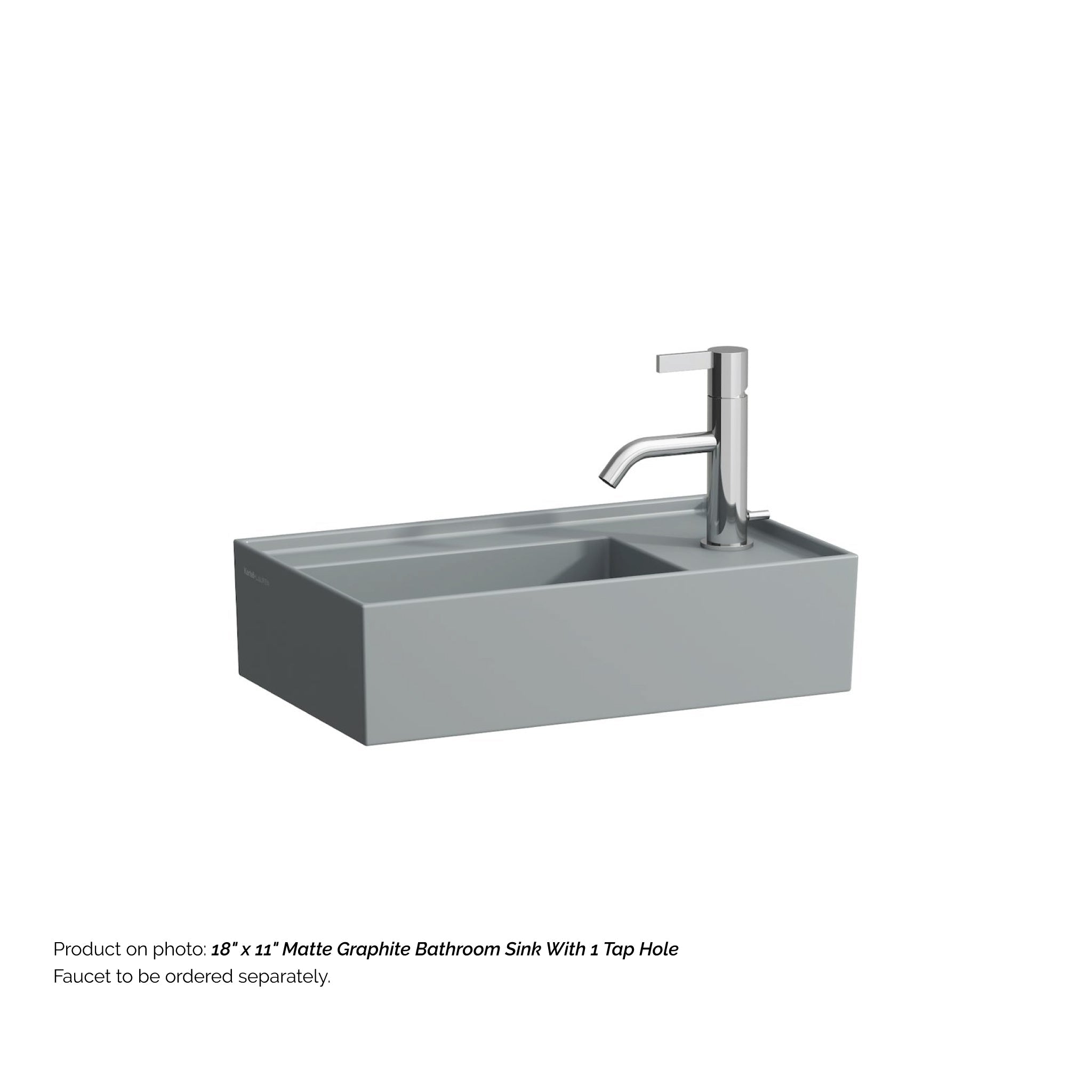 Laufen, Laufen Kartell 18" x 11" Matte Graphite Wall-Mounted Tap Bank-Right Bathroom Sink With Faucet Hole