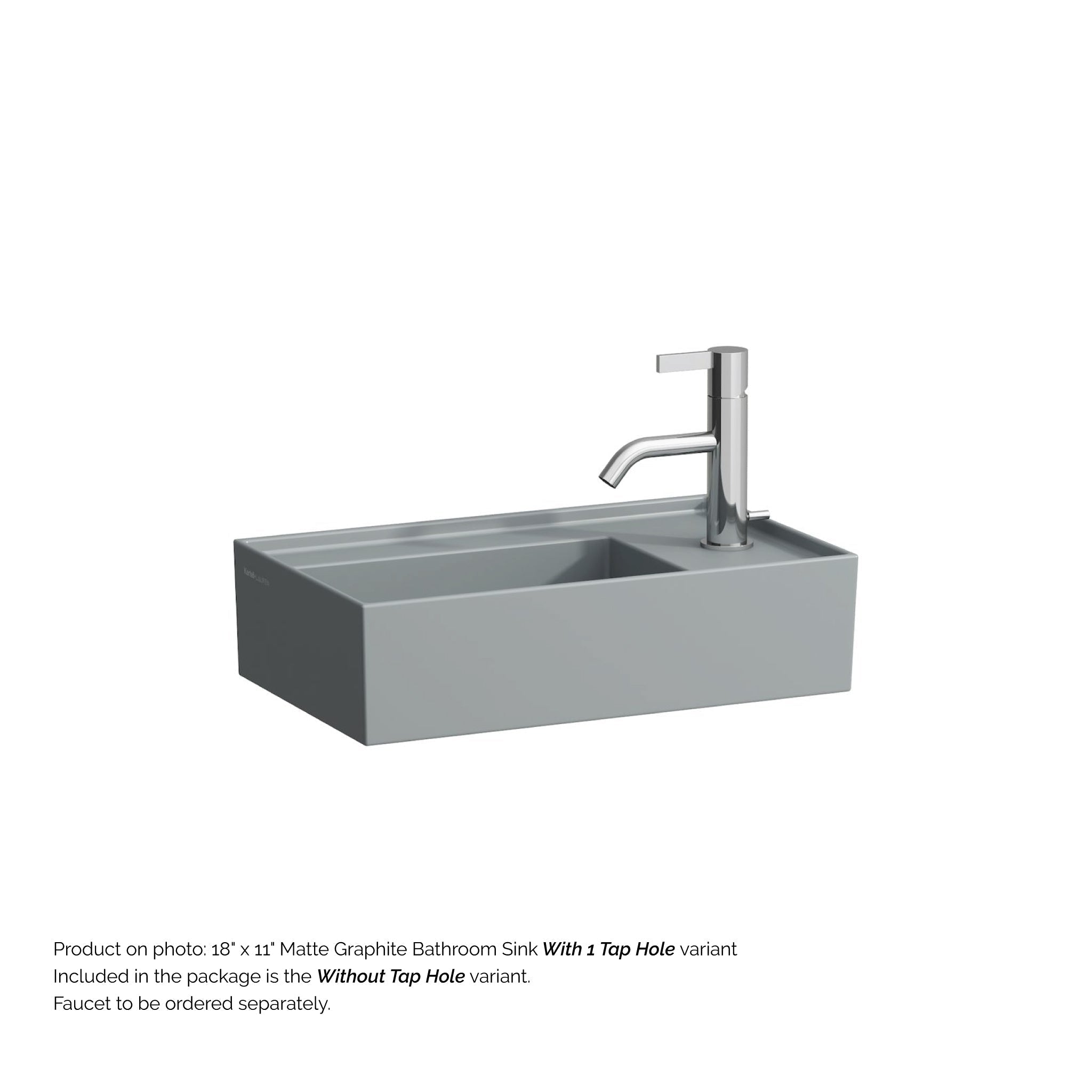 Laufen, Laufen Kartell 18" x 11" Matte Graphite Wall-Mounted Tap Bank-Right Bathroom Sink Without Faucet Hole