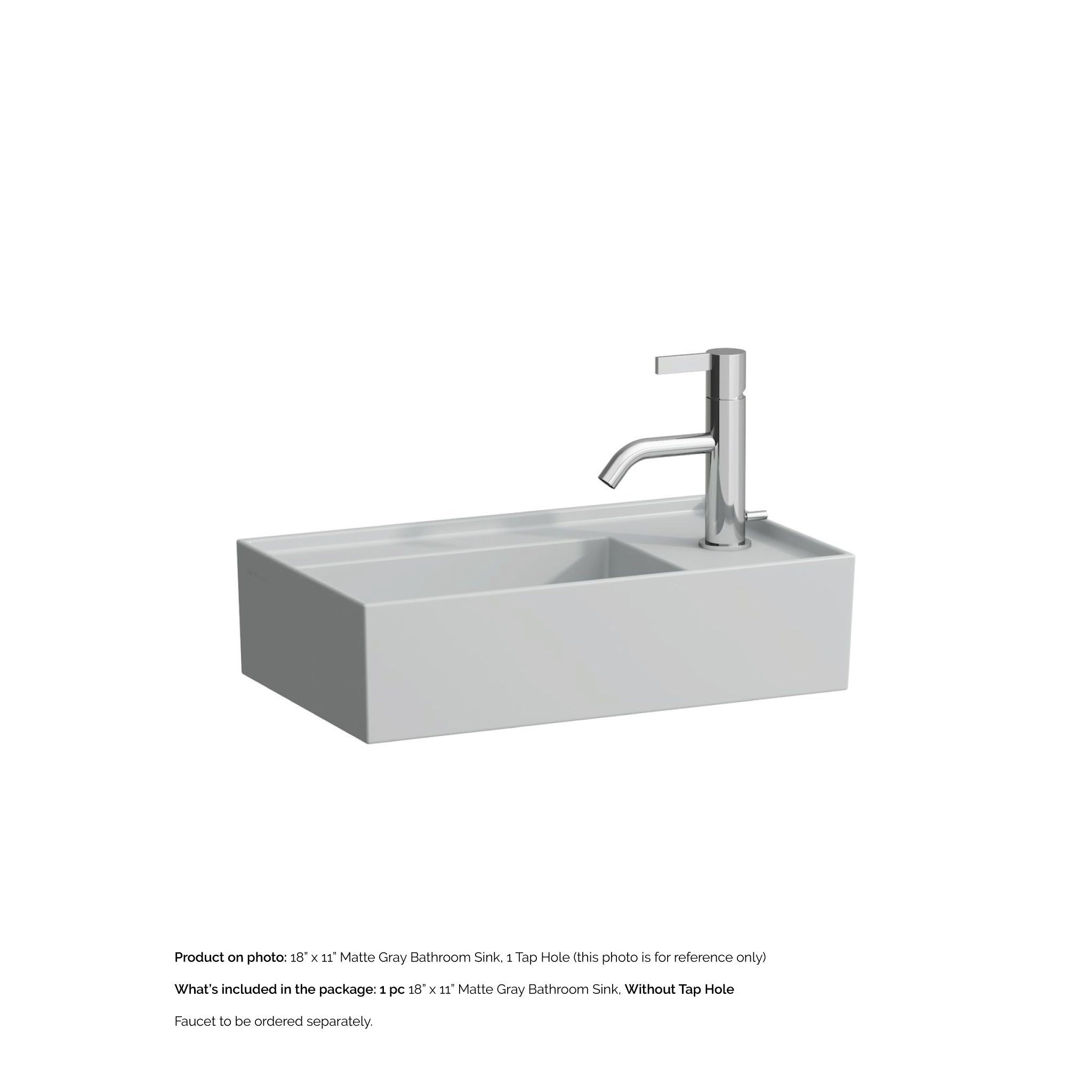 Laufen, Laufen Kartell 18" x 11" Matte Gray Wall-Mounted Tap Bank-Right Bathroom Sink Without Faucet Hole