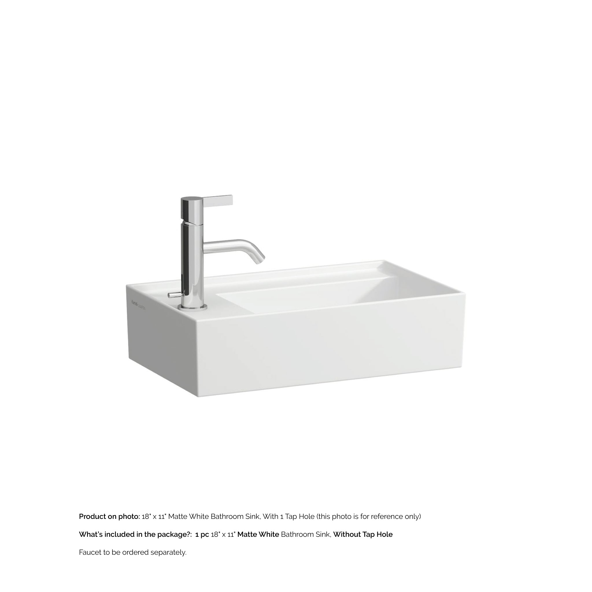 Laufen, Laufen Kartell 18" x 11" Matte White Wall-Mounted Tap Bank-Left Bathroom Sink Without Faucet Hole