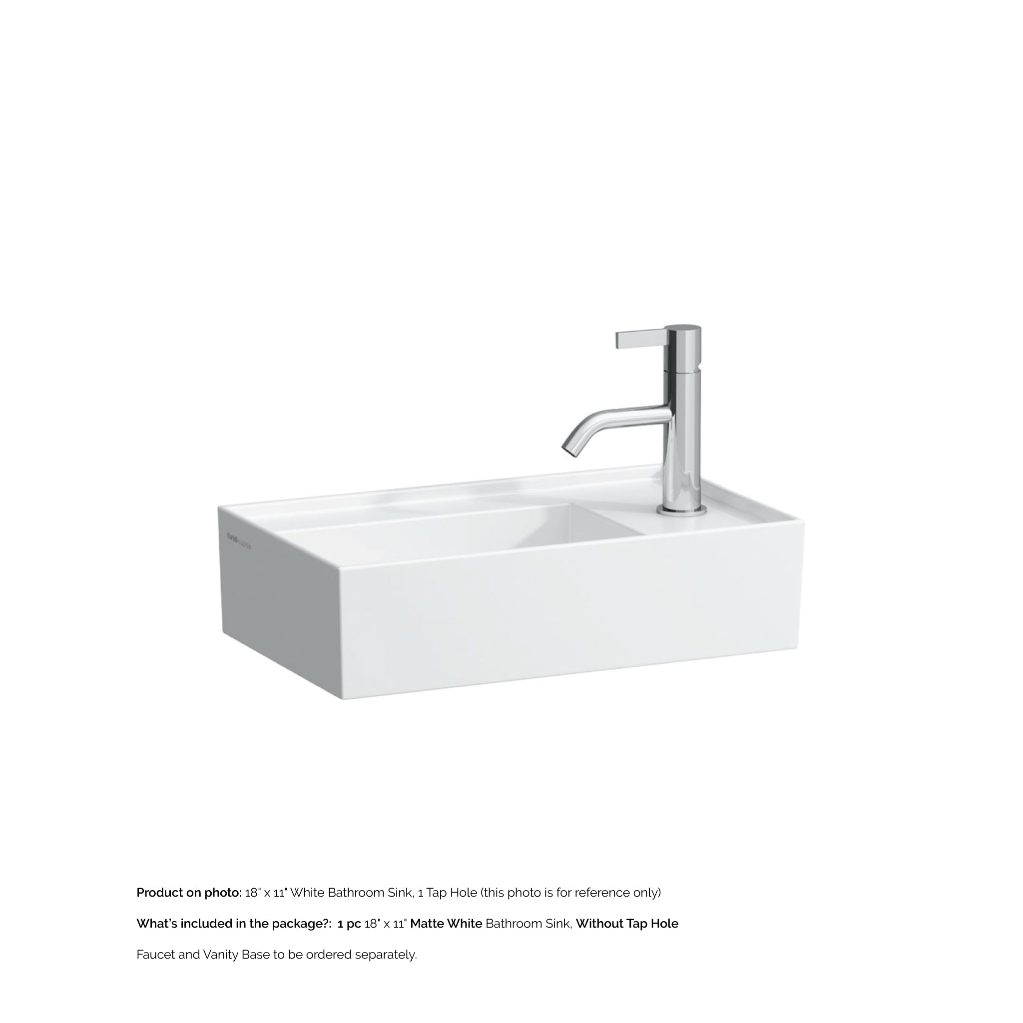 Laufen, Laufen Kartell 18" x 11" Matte White Wall-Mounted Tap Bank-Right Bathroom Sink Without Faucet Hole