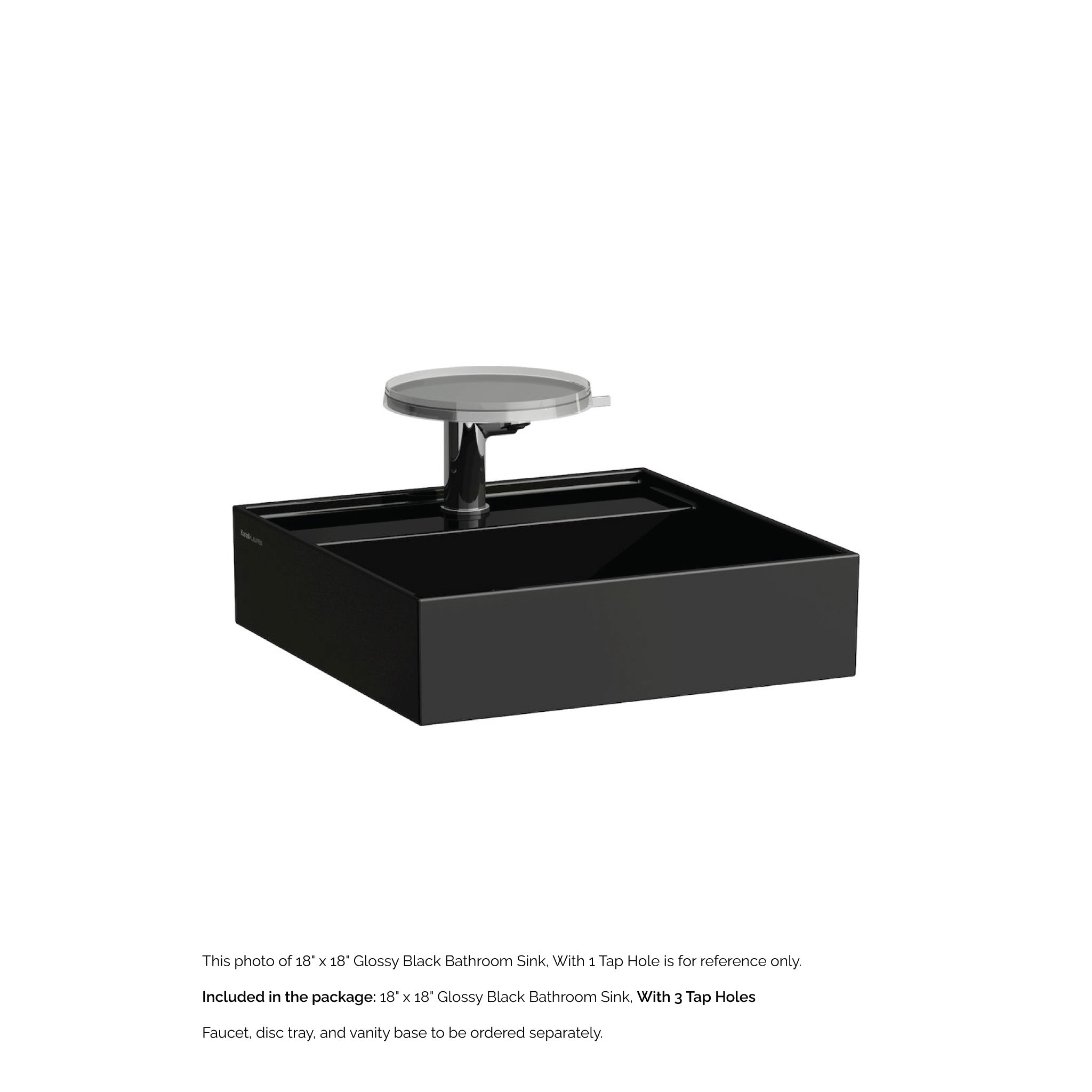 Laufen, Laufen Kartell 18" x 18" Glossy Black Wall-Mounted Bathroom Sink With 3 Faucet Holes