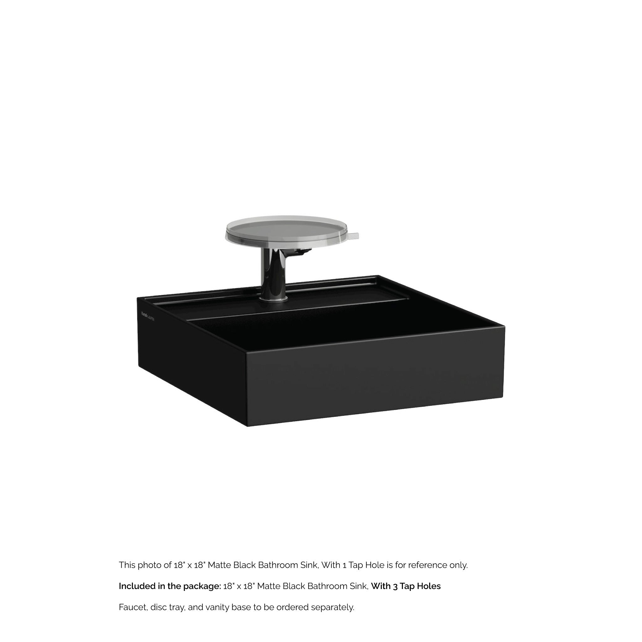 Laufen, Laufen Kartell 18" x 18" Matte Black Wall-Mounted Bathroom Sink With 3 Faucet Holes