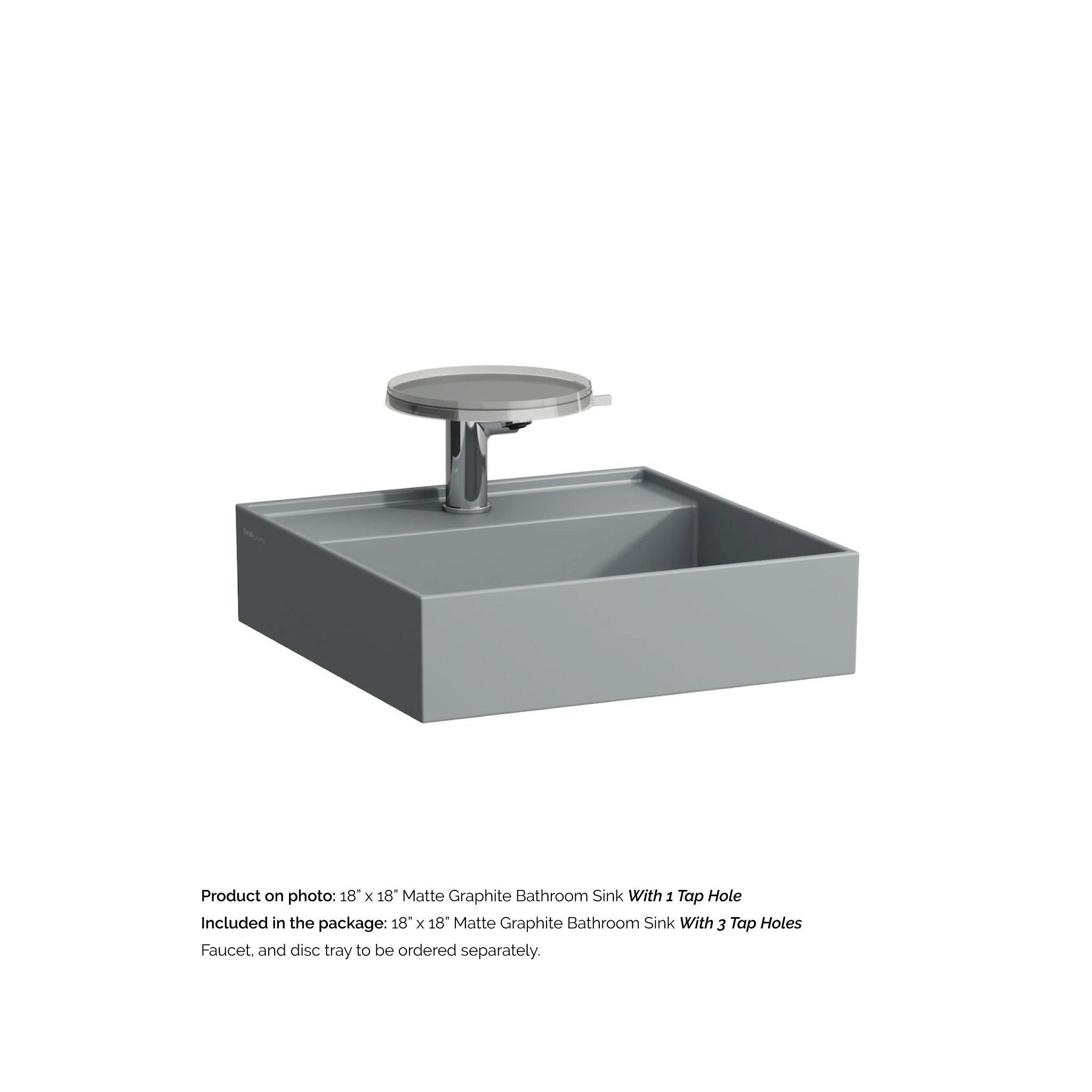 Laufen, Laufen Kartell 18" x 18" Matte Graphite Wall-Mounted Bathroom Sink With 3 Faucet Holes