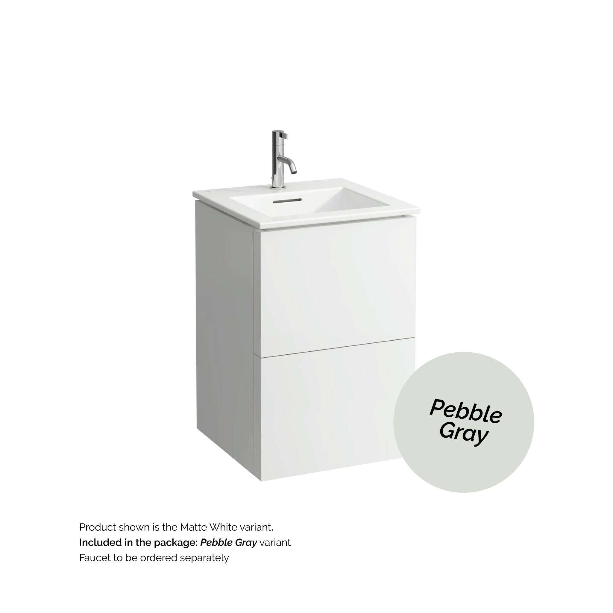 Laufen, Laufen Kartell 20" 2-Drawer Pebble Gray Wall-Mounted Vanity Set With Single-Hole Bathroom Sink