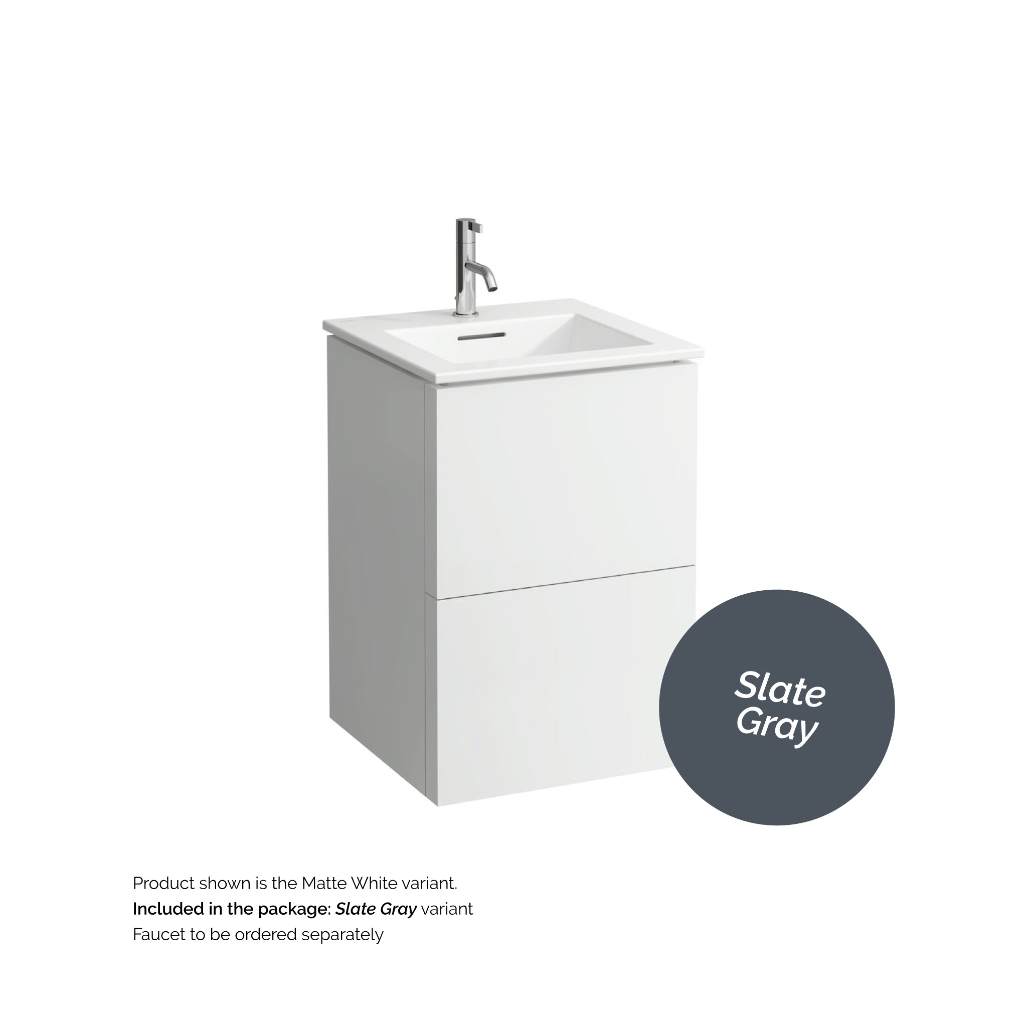 Laufen, Laufen Kartell 20" 2-Drawer Slate Gray Wall-Mounted Vanity Set With Single-Hole Bathroom Sink