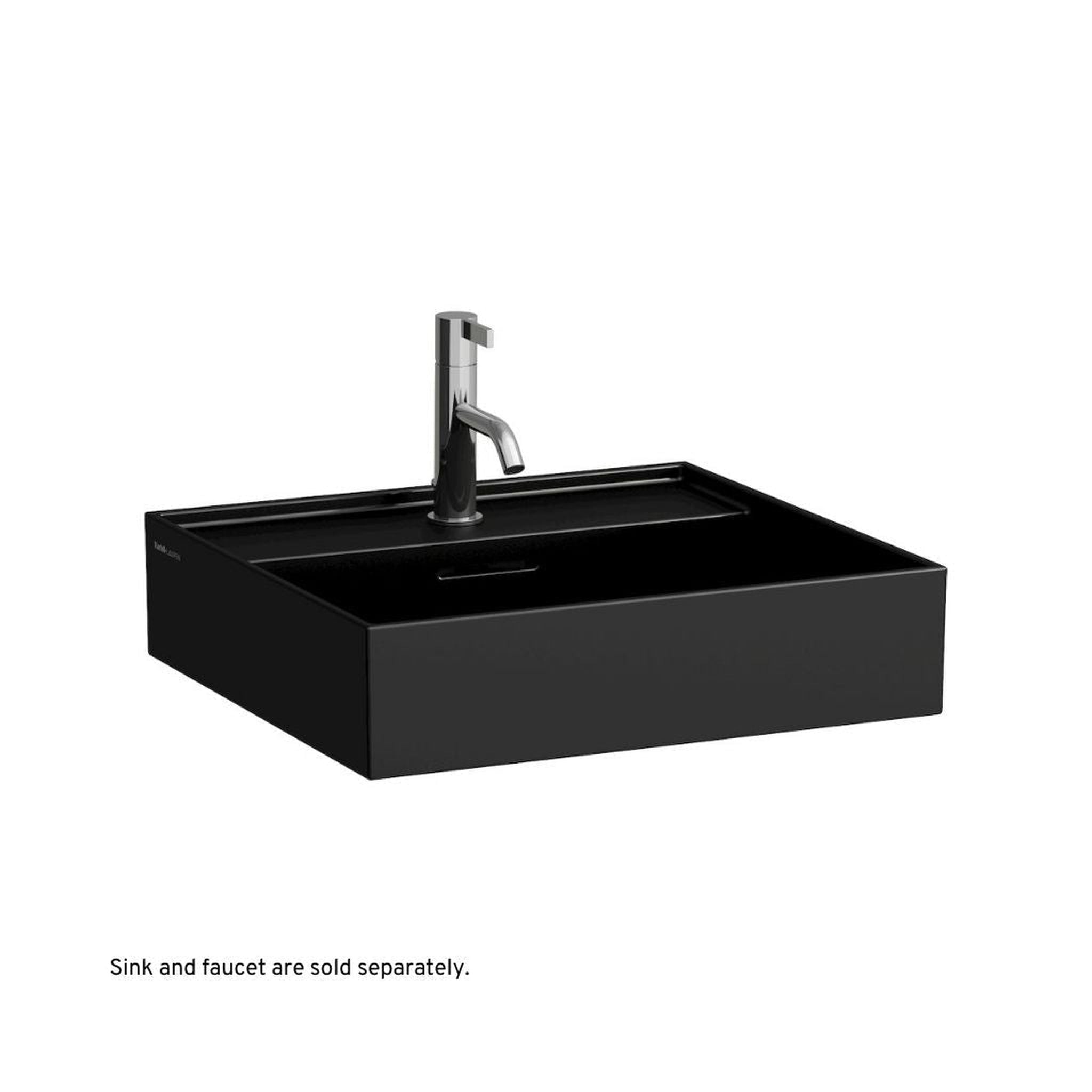 Laufen, Laufen Kartell 20" x 18" Glossy Black Wall-Mounted Bathroom Sink With Faucet Hole