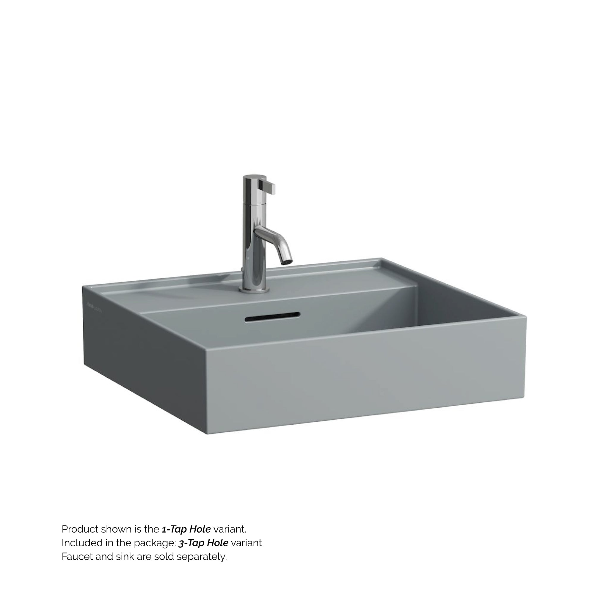 Laufen, Laufen Kartell 20" x 18" Matte Graphite Wall-Mounted Bathroom Sink With 3 Faucet Holes