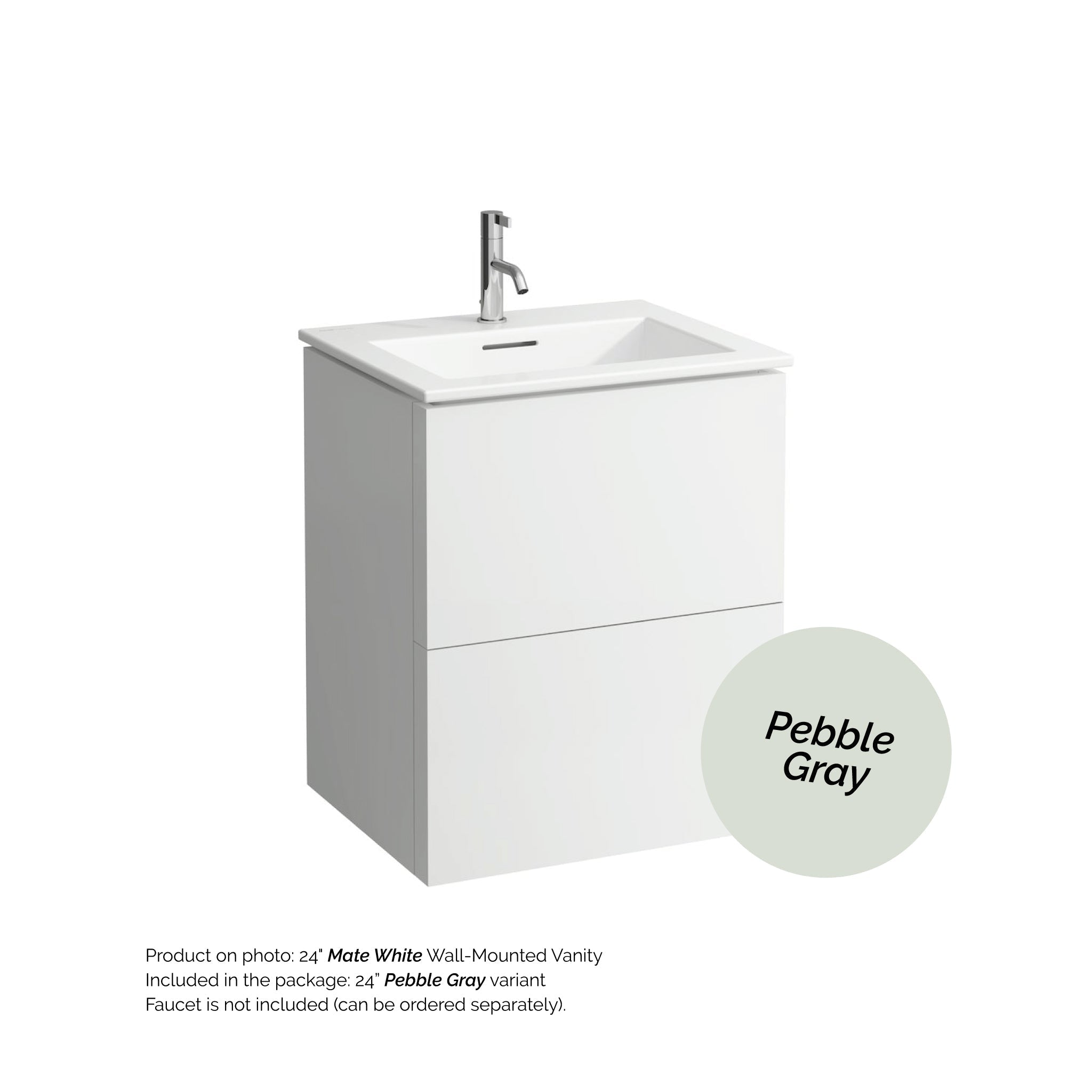 Laufen, Laufen Kartell 24" 2-Drawer Pebble Gray Wall-Mounted Vanity Set With Single-Hole Bathroom Sink