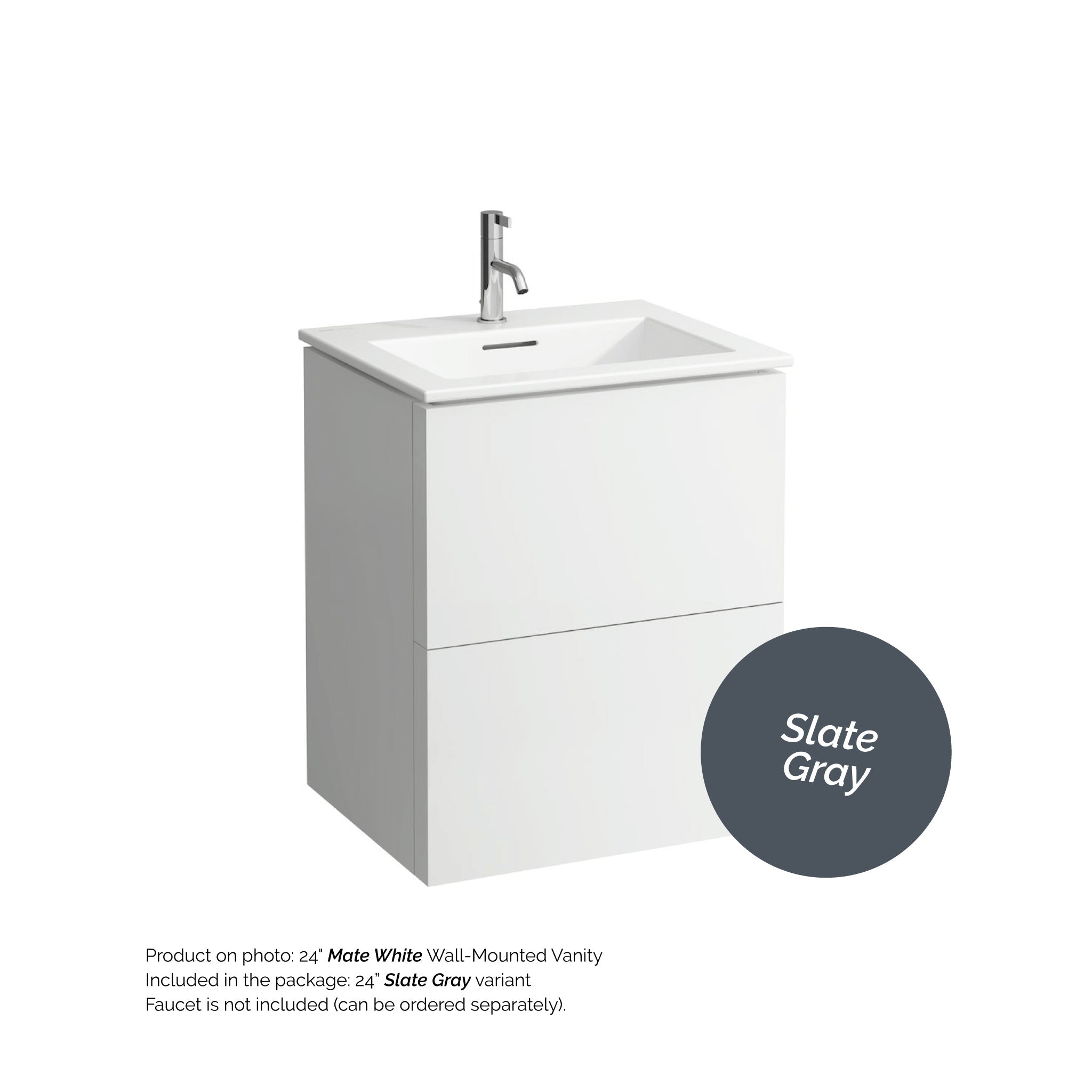 Laufen, Laufen Kartell 24" 2-Drawer Slate Gray Wall-Mounted Vanity Set With Single-Hole Bathroom Sink