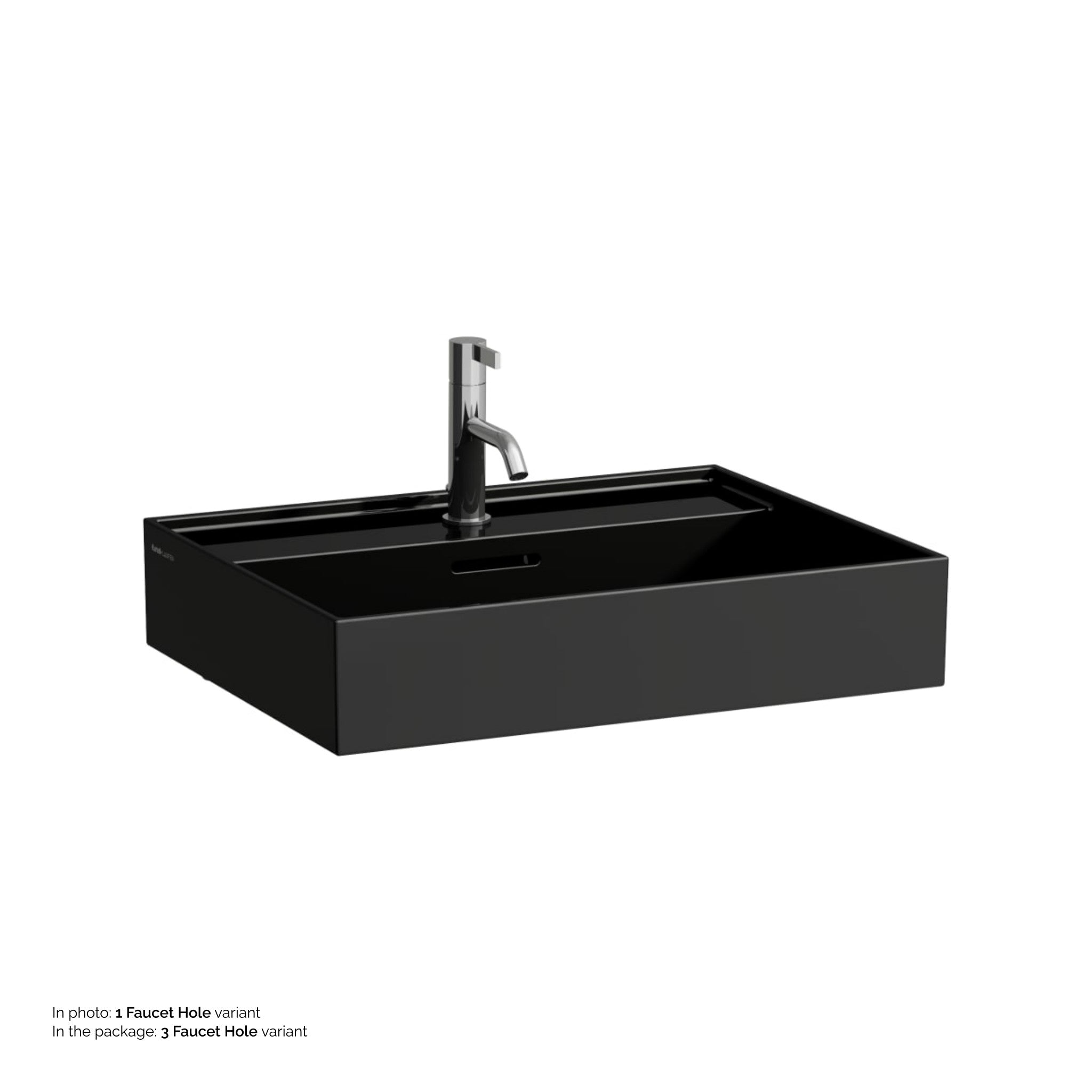 Laufen, Laufen Kartell 24" x 18" Glossy Black Countertop Bathroom Sink With 3 Faucet Holes