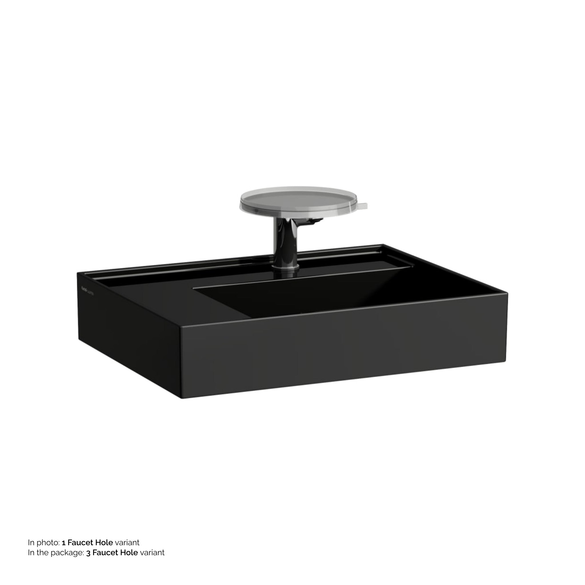 Laufen, Laufen Kartell 24" x 18" Glossy Black Countertop Shelf-Left Bathroom Sink With 3 Faucet Holes