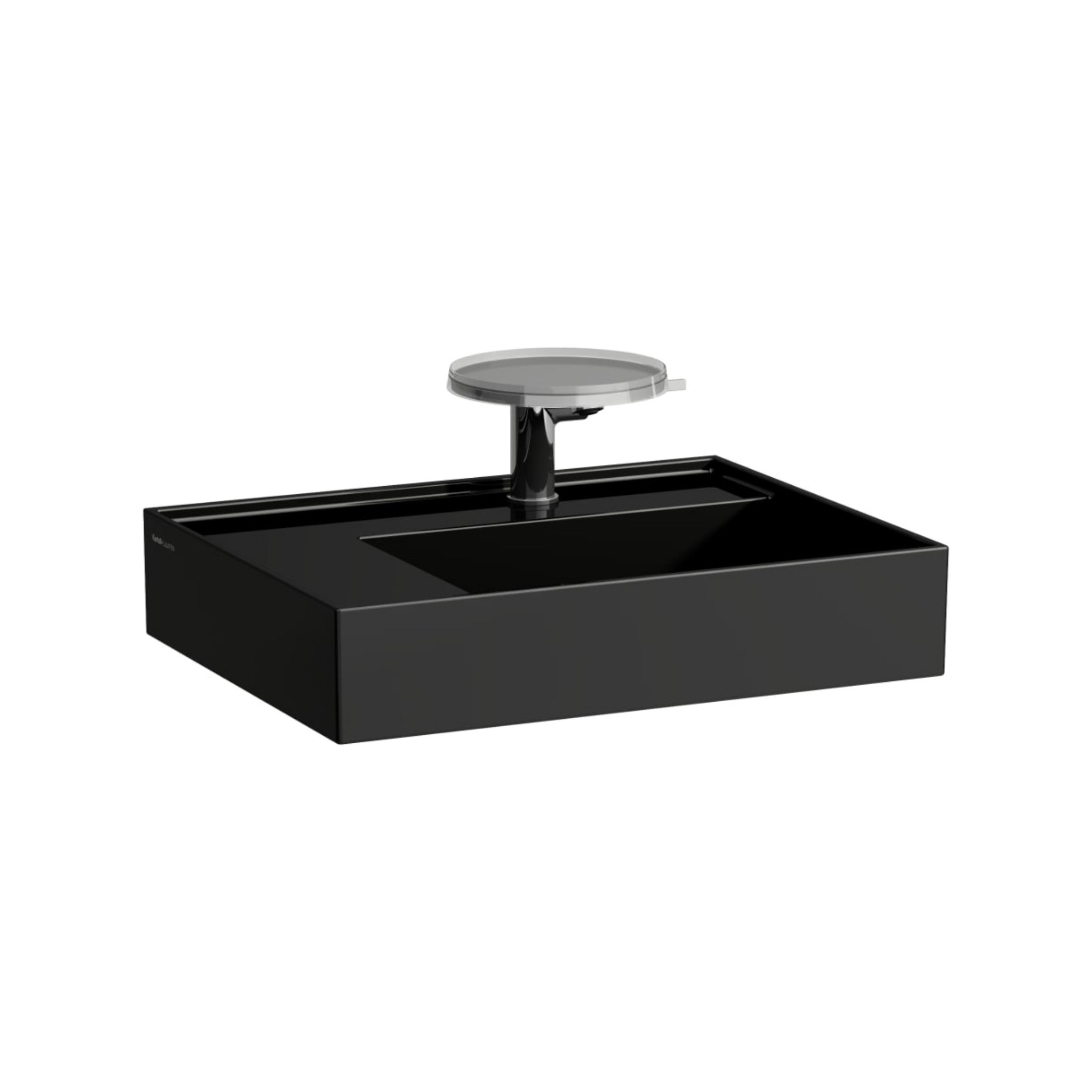 Laufen, Laufen Kartell 24" x 18" Glossy Black Countertop Shelf-Left Bathroom Sink With Faucet Hole