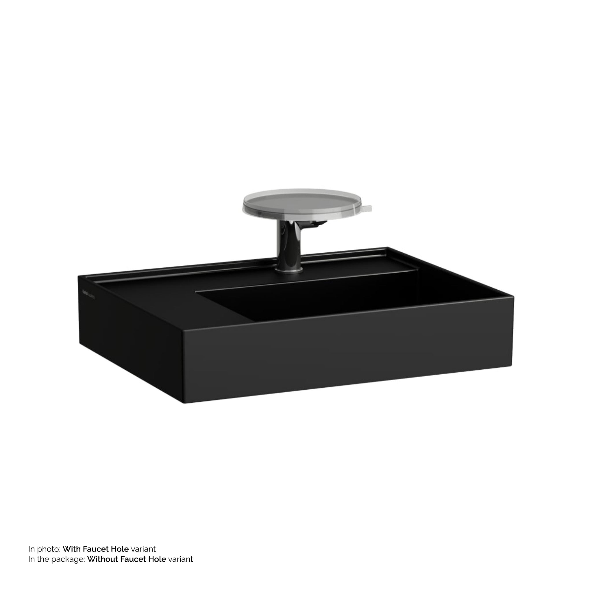 Laufen, Laufen Kartell 24" x 18" Glossy Black Countertop Shelf-Left Bathroom Sink Without Faucet Hole