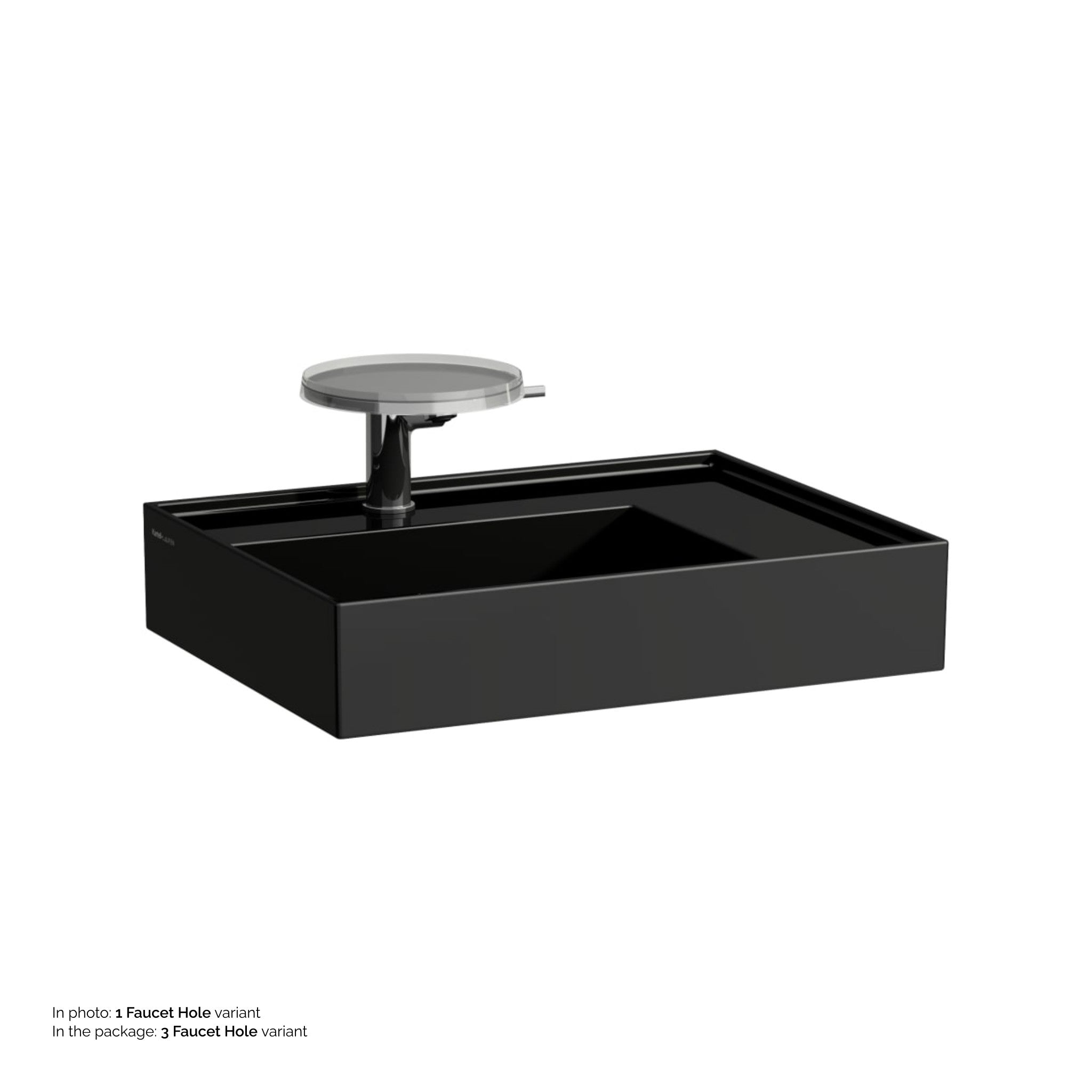 Laufen, Laufen Kartell 24" x 18" Glossy Black Countertop Shelf-Right Bathroom Sink With 3 Faucet Holes