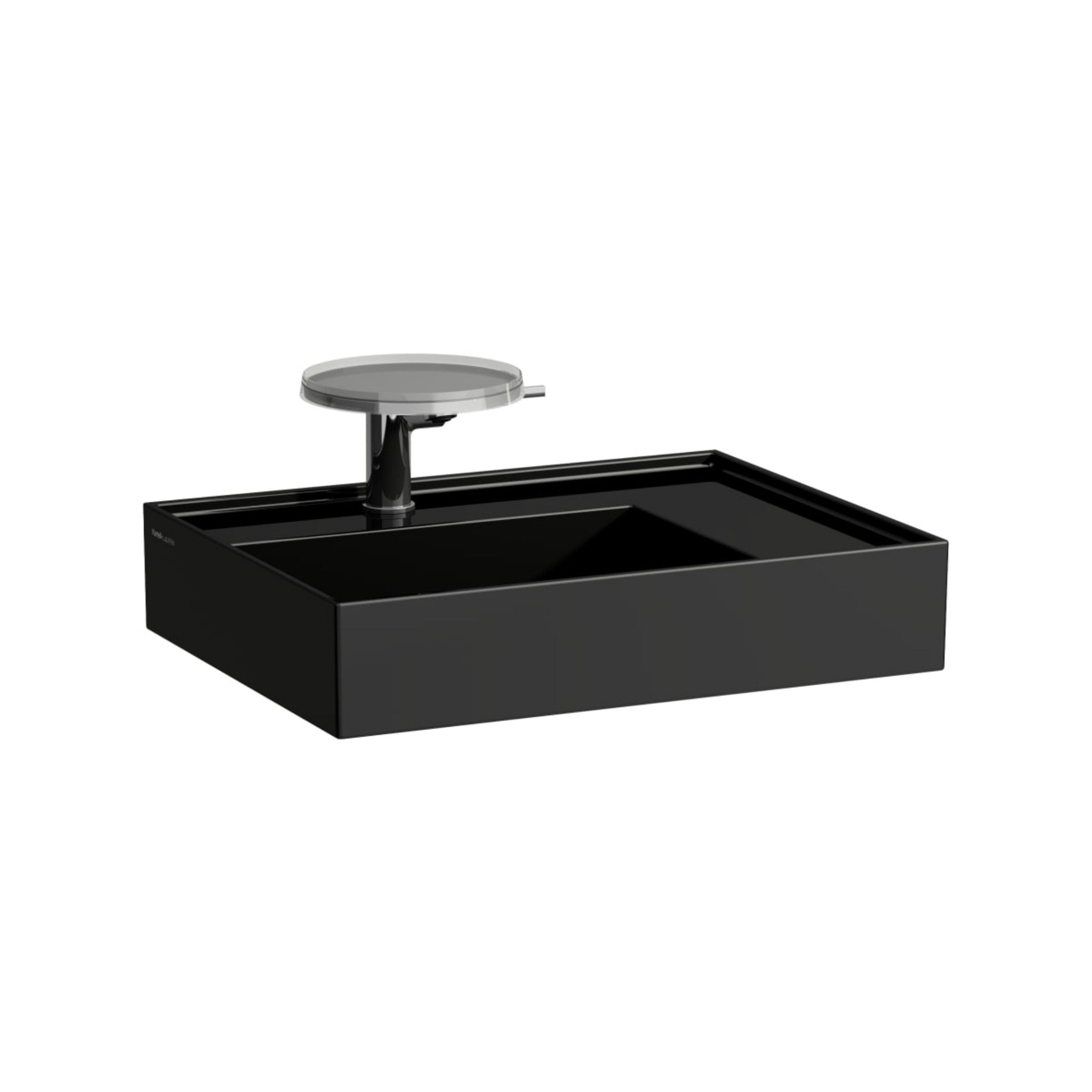 Laufen, Laufen Kartell 24" x 18" Glossy Black Countertop Shelf-Right Bathroom Sink With Faucet Hole