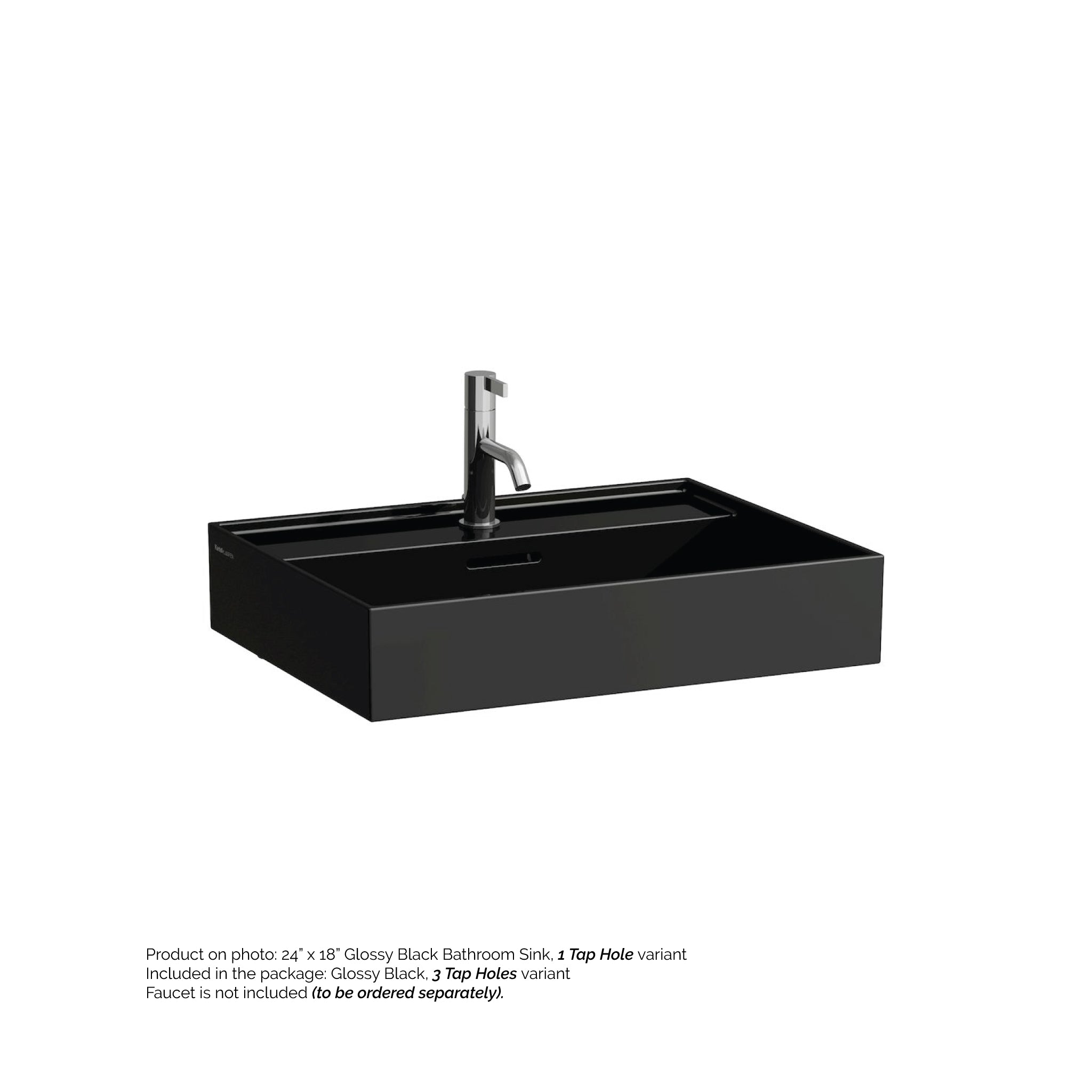 Laufen, Laufen Kartell 24" x 18" Glossy Black Wall-Mounted Bathroom Sink With 3 Faucet Holes