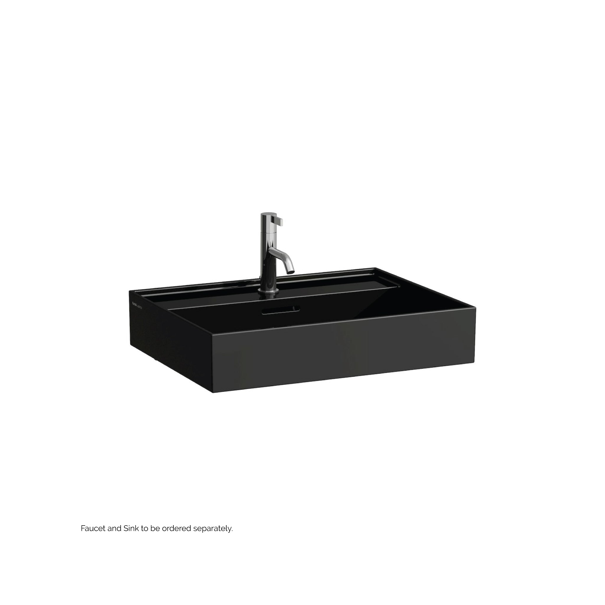 Laufen, Laufen Kartell 24" x 18" Glossy Black Wall-Mounted Bathroom Sink With Faucet Hole