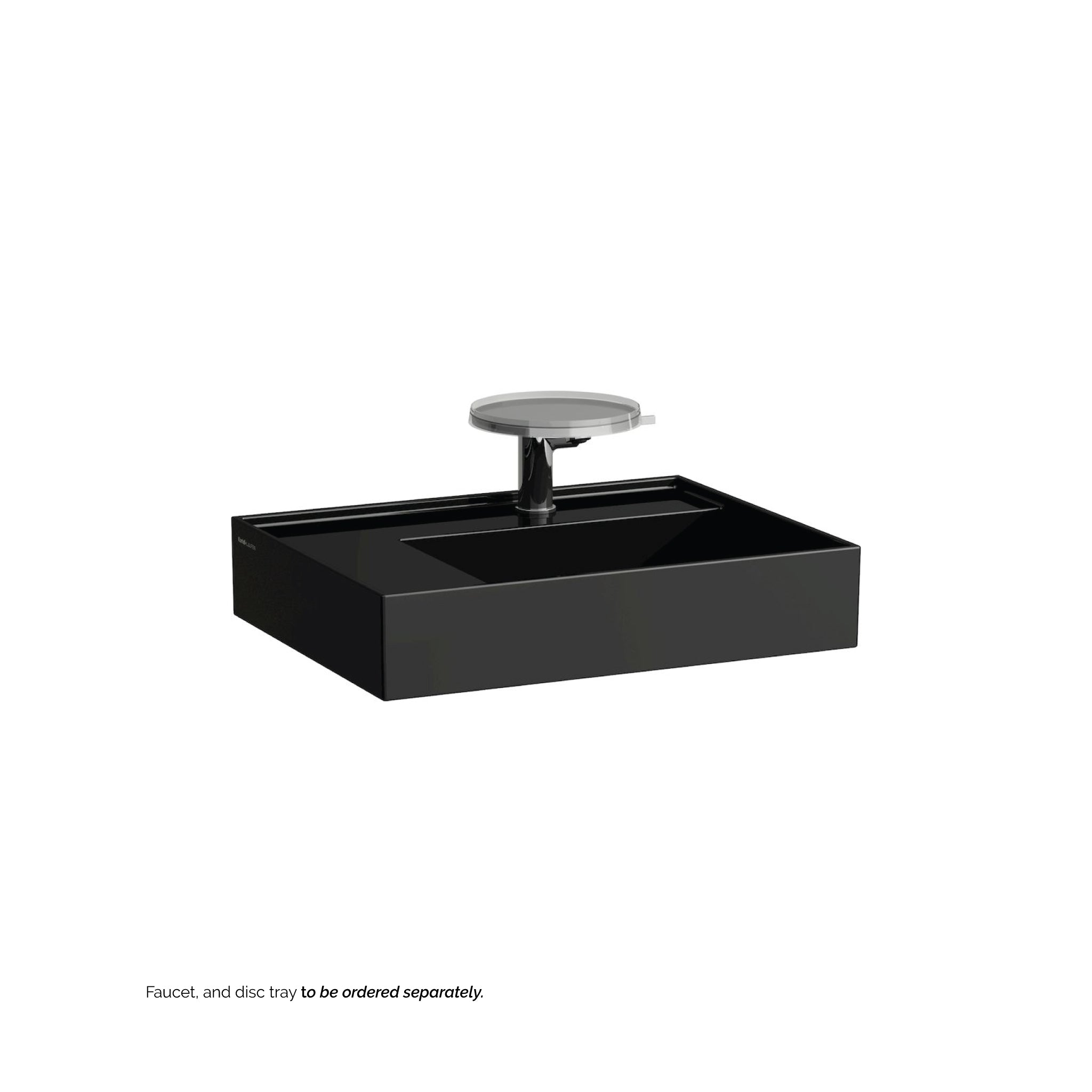 Laufen, Laufen Kartell 24" x 18" Glossy Black Wall-Mounted Shelf-Left Bathroom Sink With Faucet Hole