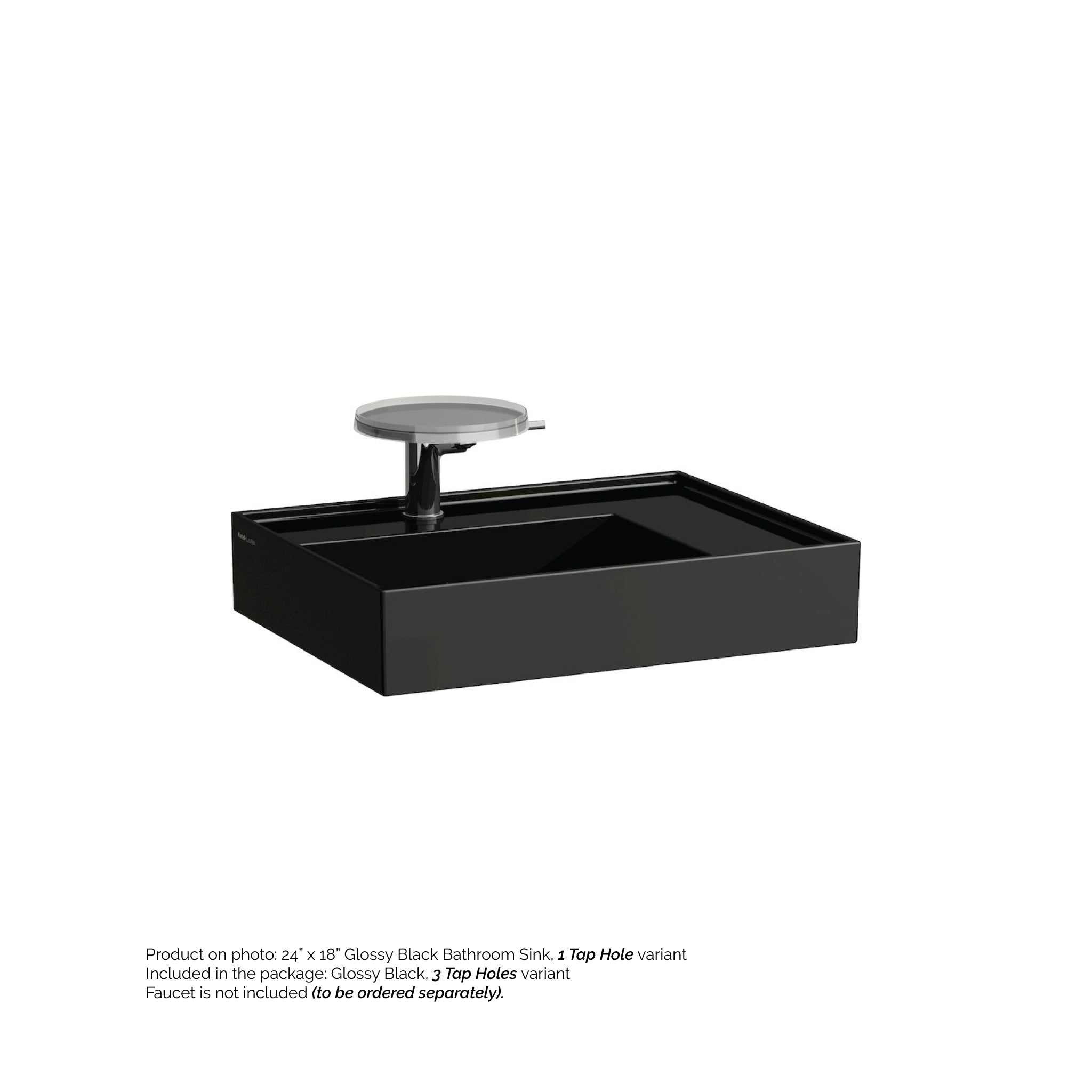 Laufen, Laufen Kartell 24" x 18" Glossy Black Wall-Mounted Shelf-Right Bathroom Sink With 3 Faucet Holes