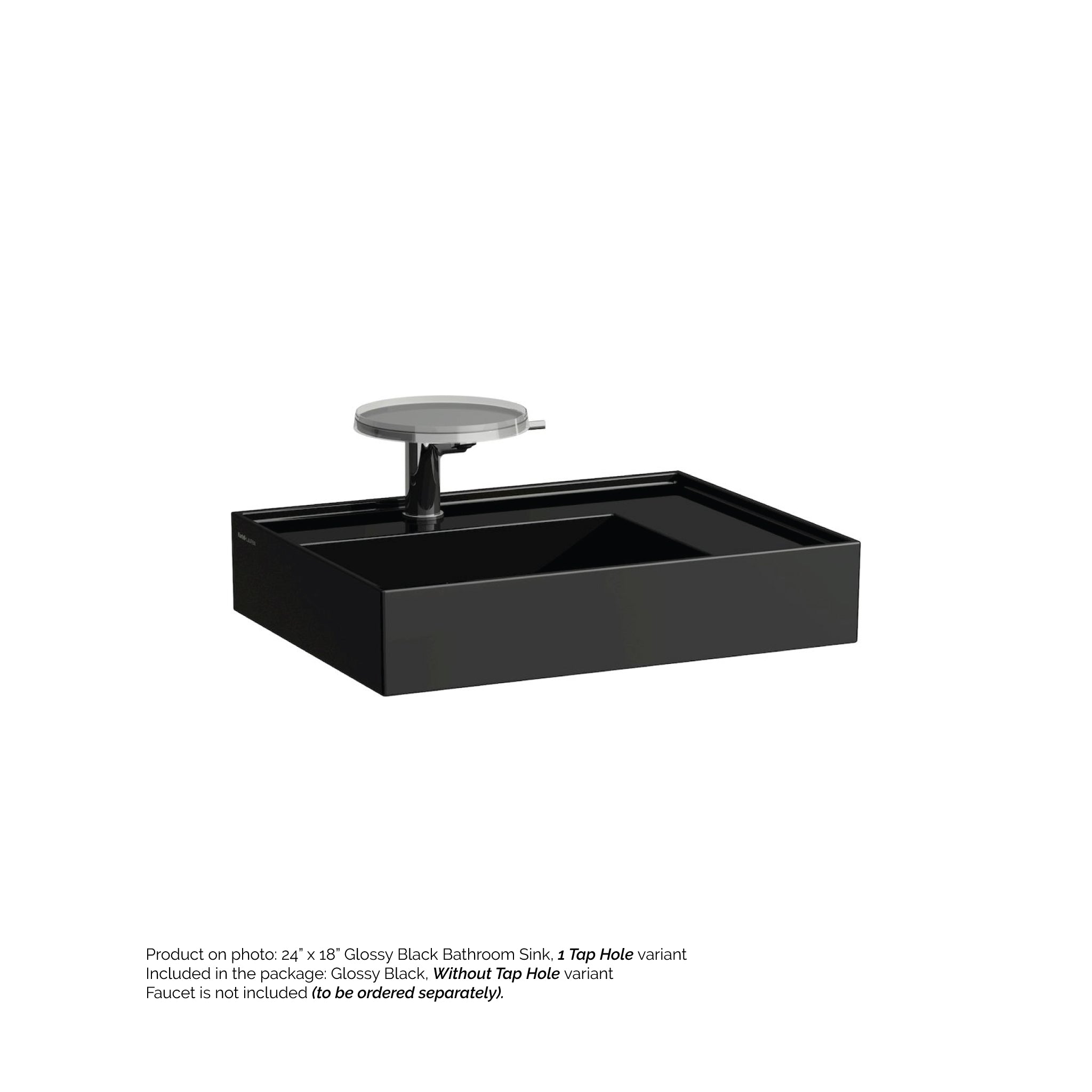 Laufen, Laufen Kartell 24" x 18" Glossy Black Wall-Mounted Shelf-Right Bathroom Sink Without Faucet Hole