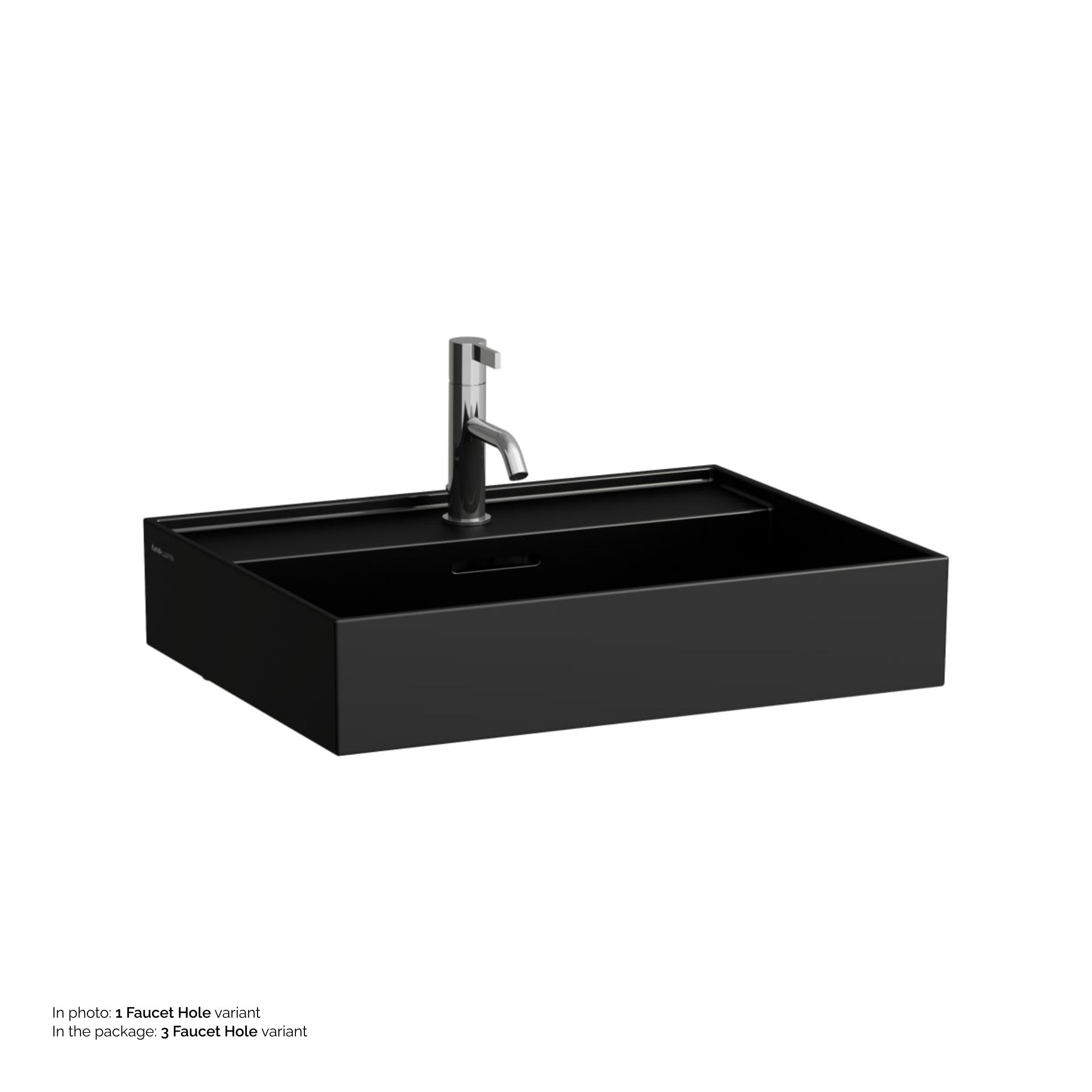 Laufen, Laufen Kartell 24" x 18" Matte Black Countertop Bathroom Sink With 3 Faucet Holes