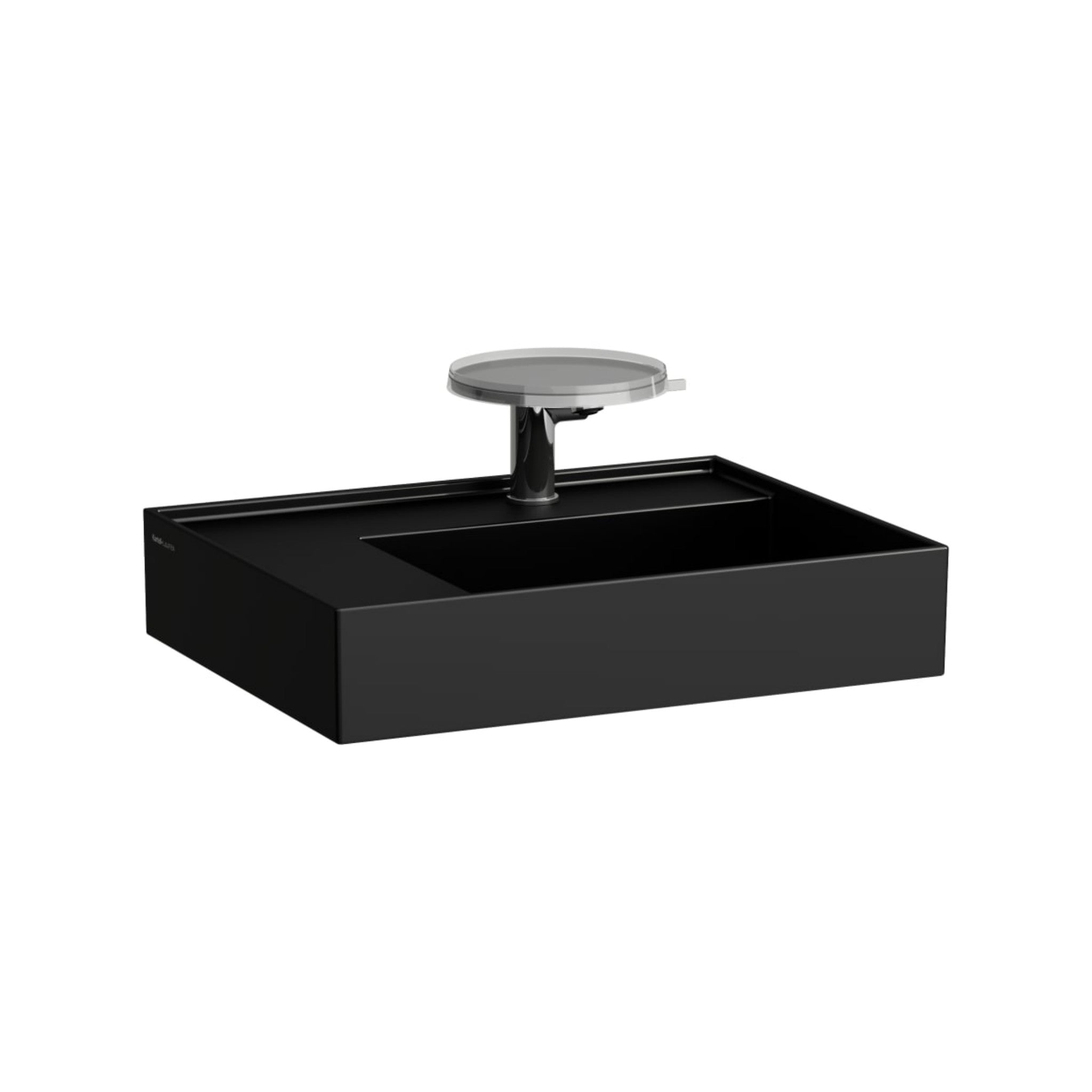 Laufen, Laufen Kartell 24" x 18" Matte Black Countertop Shelf-Left Bathroom Sink With Faucet Hole