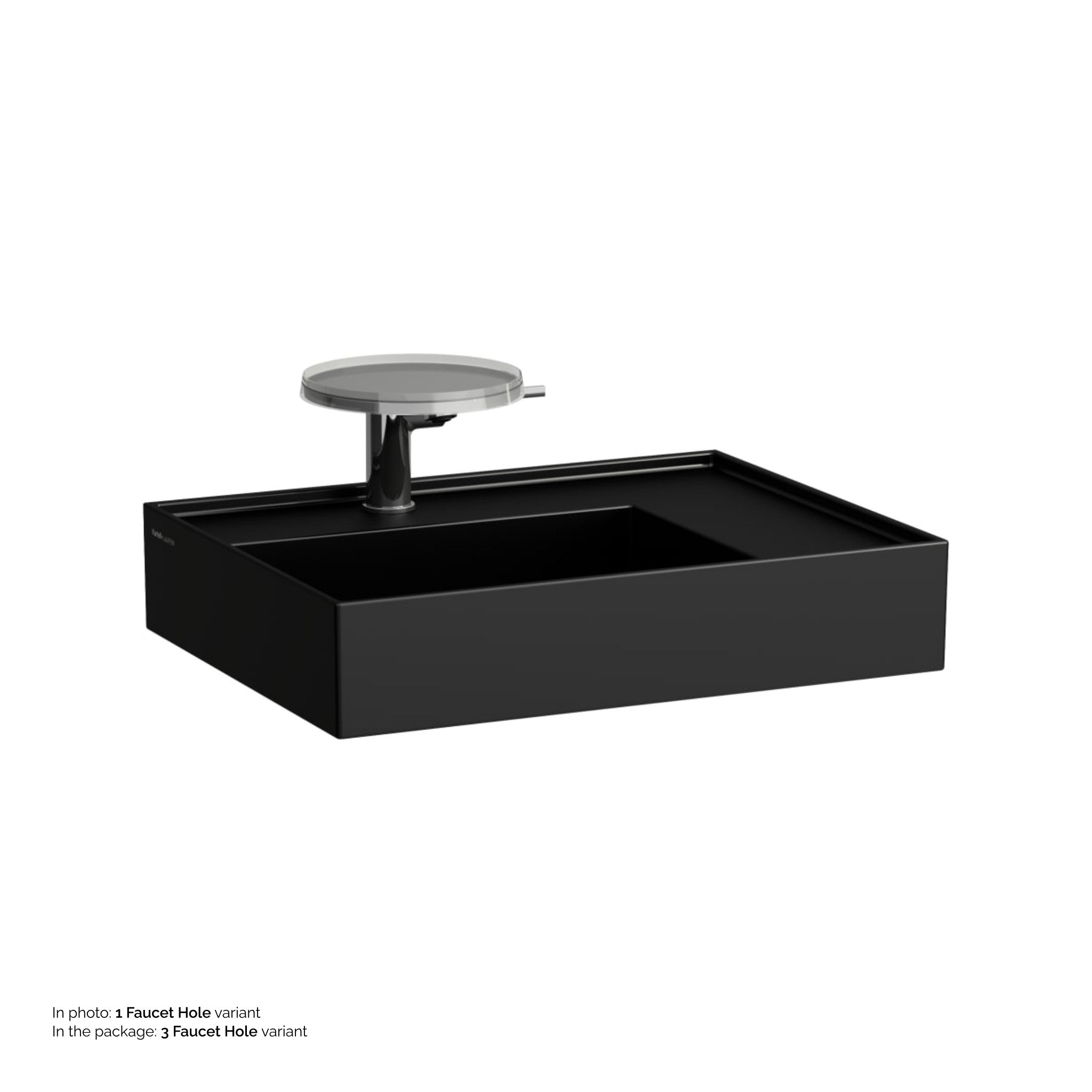 Laufen, Laufen Kartell 24" x 18" Matte Black Countertop Shelf-Right Bathroom Sink With 3 Faucet Holes