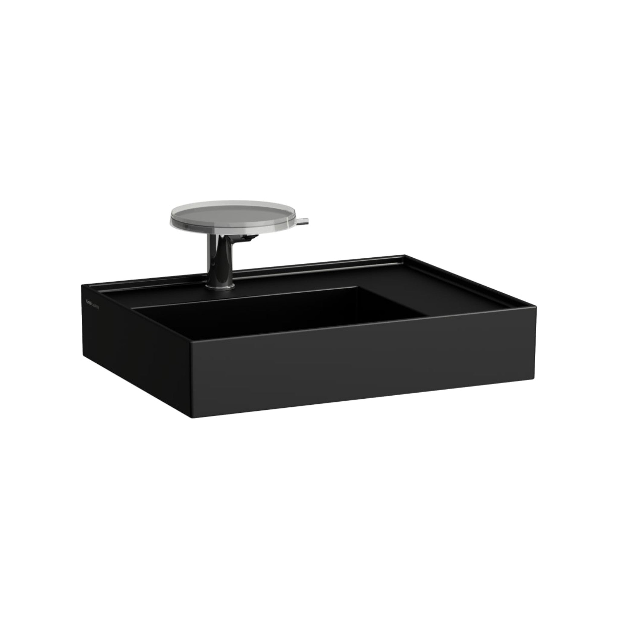 Laufen, Laufen Kartell 24" x 18" Matte Black Countertop Shelf-Right Bathroom Sink With Faucet Hole