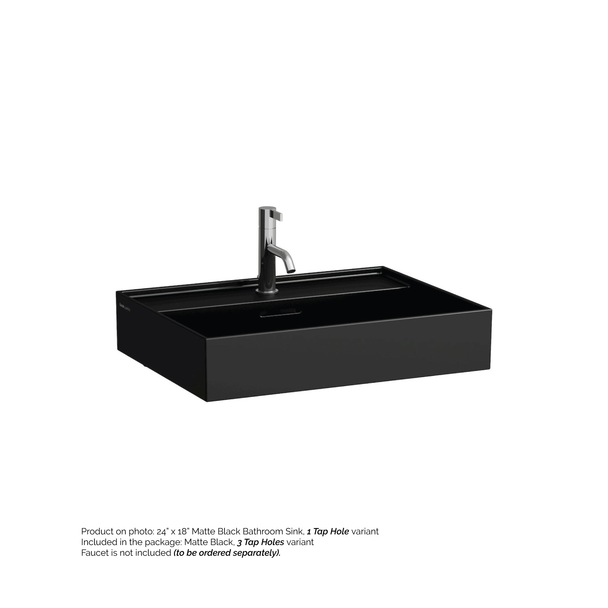 Laufen, Laufen Kartell 24" x 18" Matte Black Wall-Mounted Bathroom Sink With 3 Faucet Holes