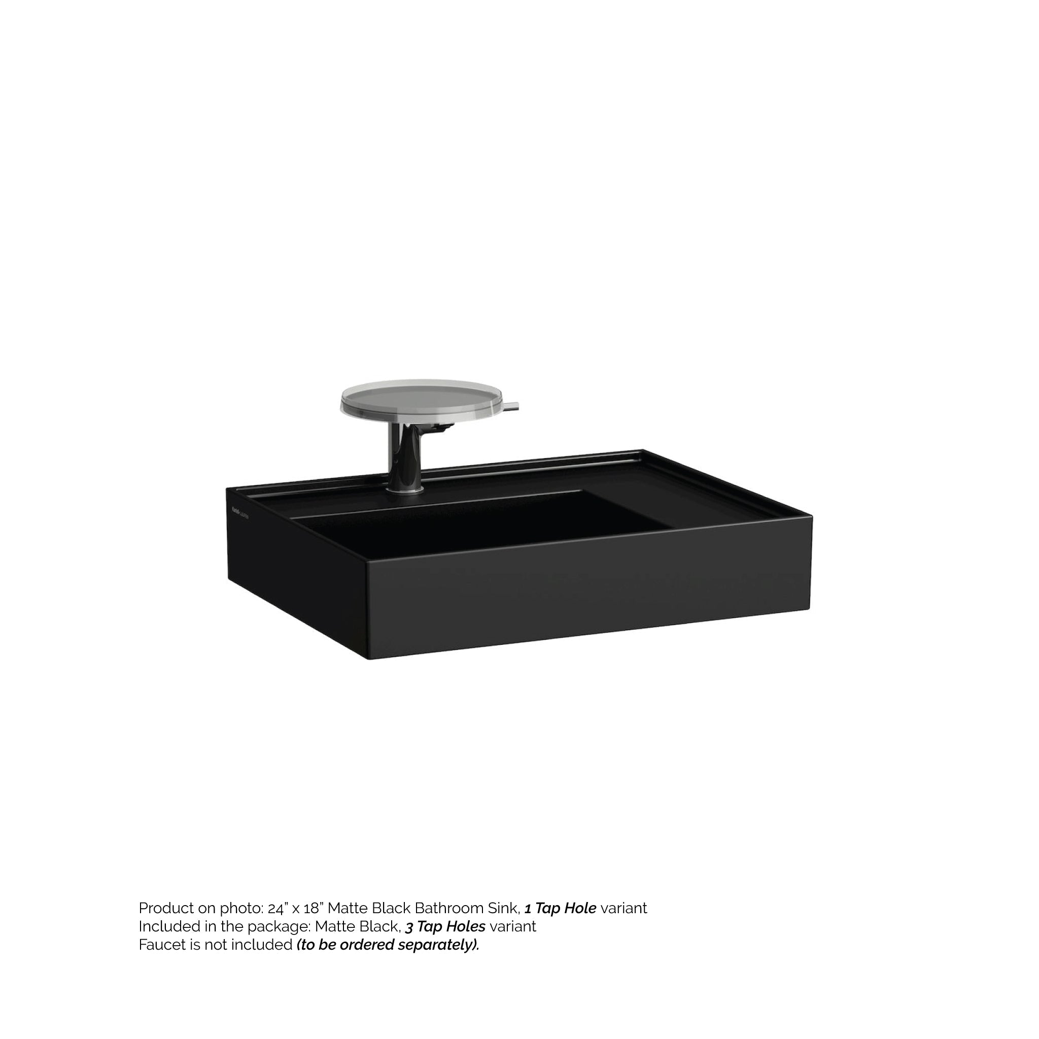 Laufen, Laufen Kartell 24" x 18"  Matte Black Wall-Mounted Shelf-Right Bathroom Sink With 3 Faucet Holes