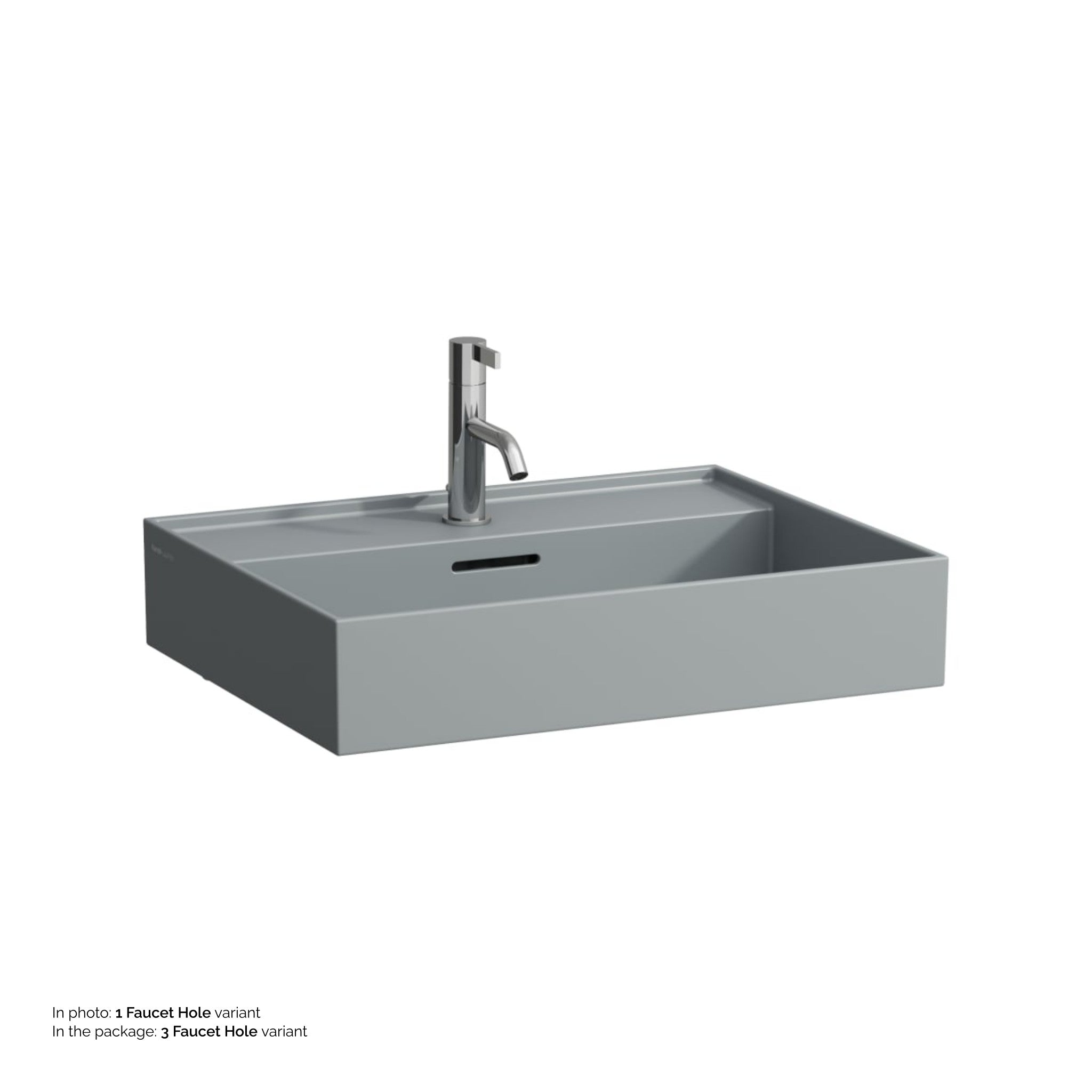 Laufen, Laufen Kartell 24" x 18" Matte Graphite Countertop Bathroom Sink With 3 Faucet Holes