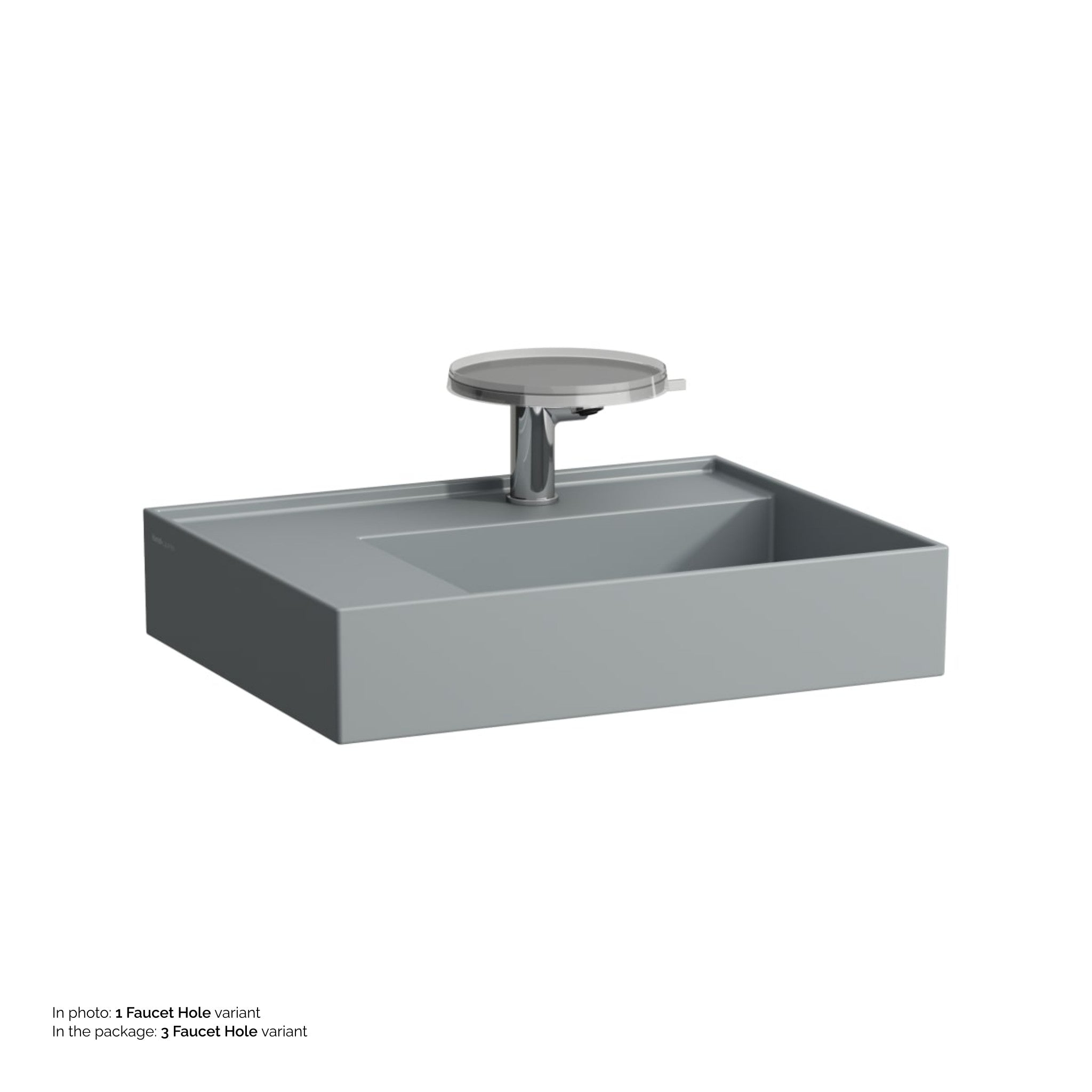 Laufen, Laufen Kartell 24" x 18" Matte Graphite Countertop Shelf-Left Bathroom Sink With 3 Faucet Holes