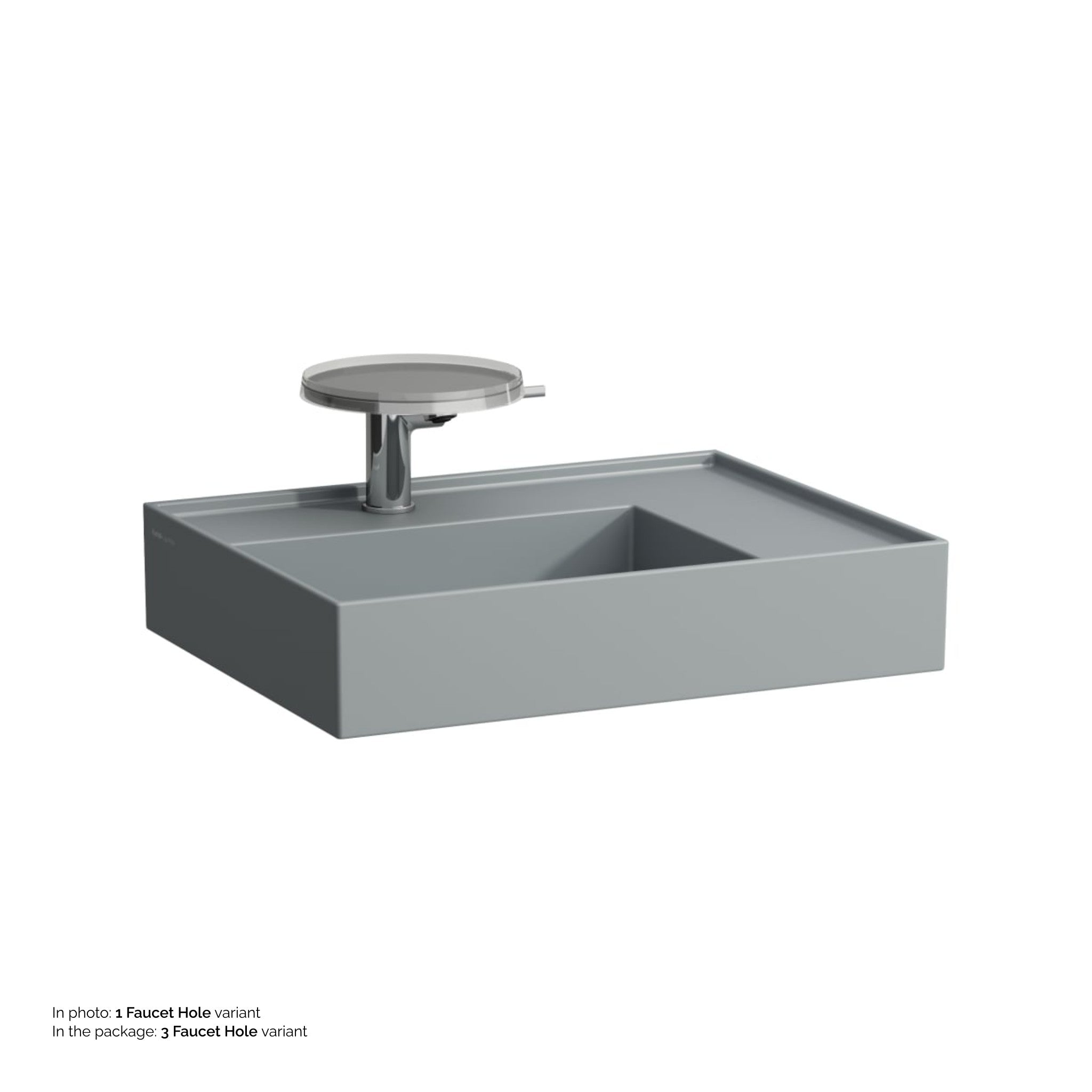 Laufen, Laufen Kartell 24" x 18" Matte Graphite Countertop Shelf-Right Bathroom Sink With 3 Faucet Holes