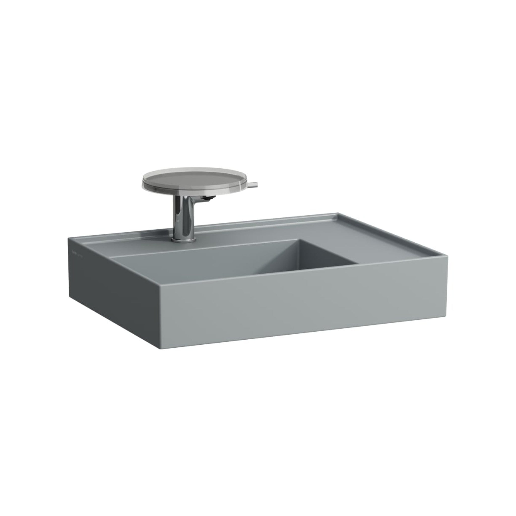 Laufen, Laufen Kartell 24" x 18" Matte Graphite Countertop Shelf-Right Bathroom Sink With Faucet Hole