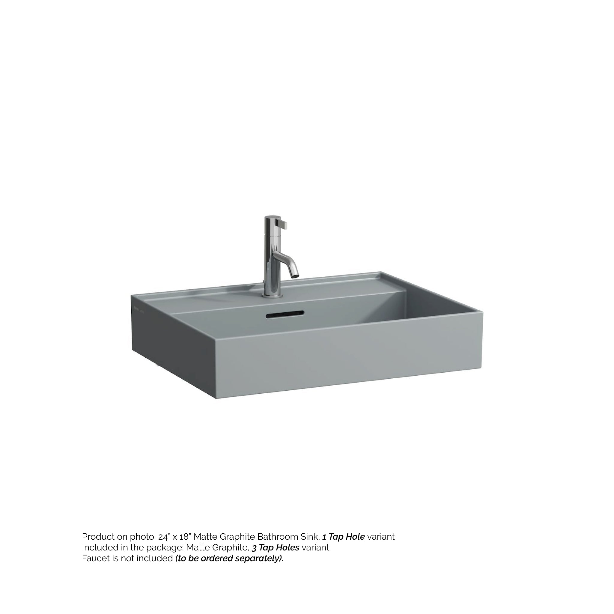 Laufen, Laufen Kartell 24" x 18" Matte Graphite Wall-Mounted Bathroom Sink With 3 Faucet Holes