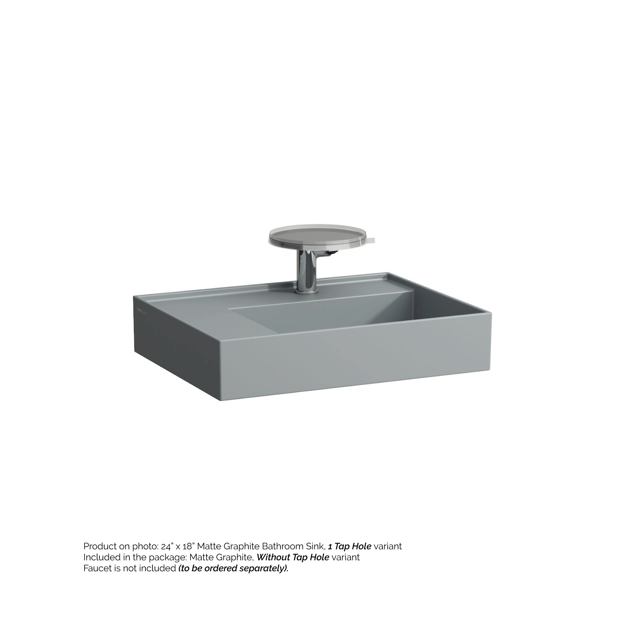 Laufen, Laufen Kartell 24" x 18" Matte Graphite Wall-Mounted Shelf-Left Bathroom Sink Without Faucet Hole