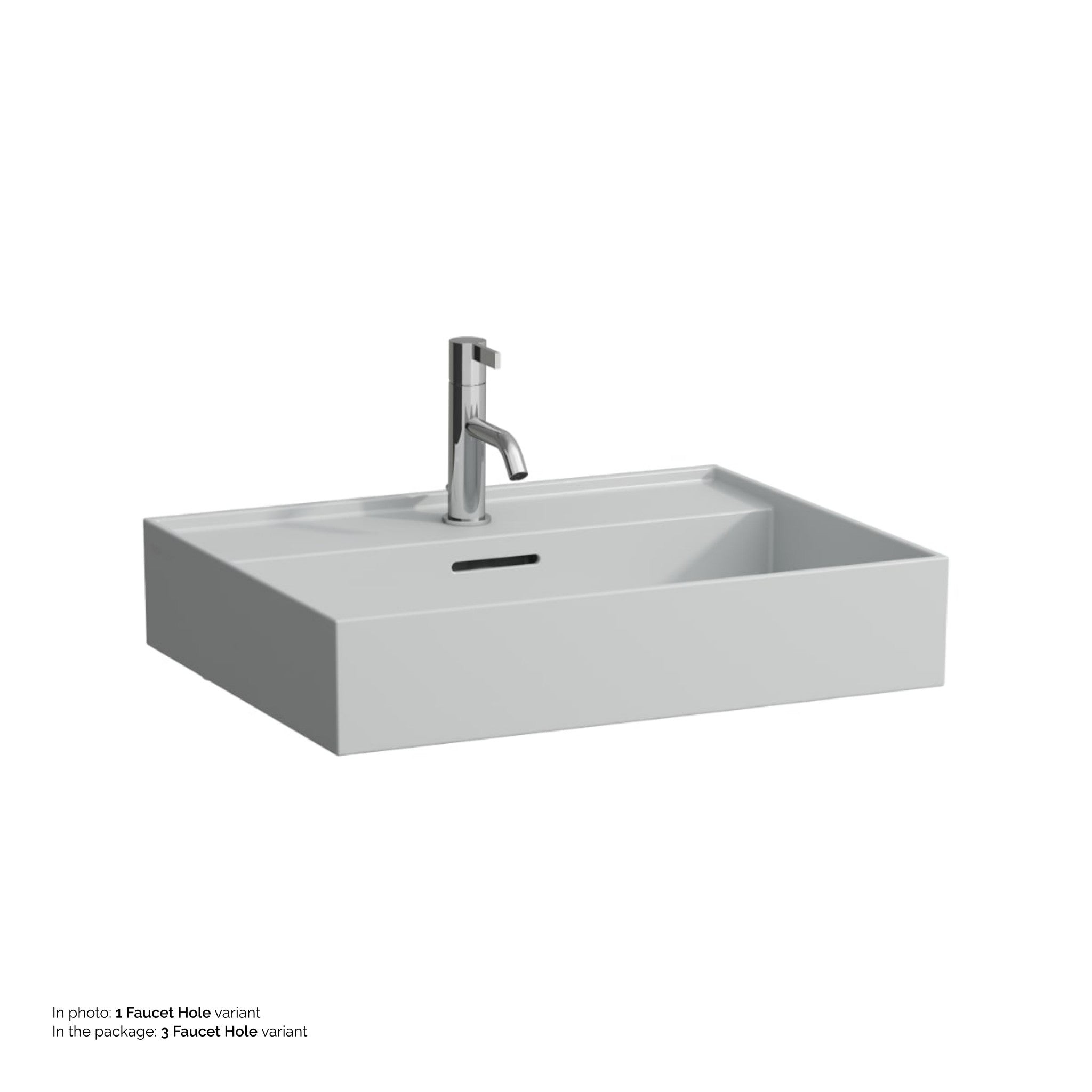 Laufen, Laufen Kartell 24" x 18" Matte Gray Countertop Bathroom Sink With 3 Faucet Holes