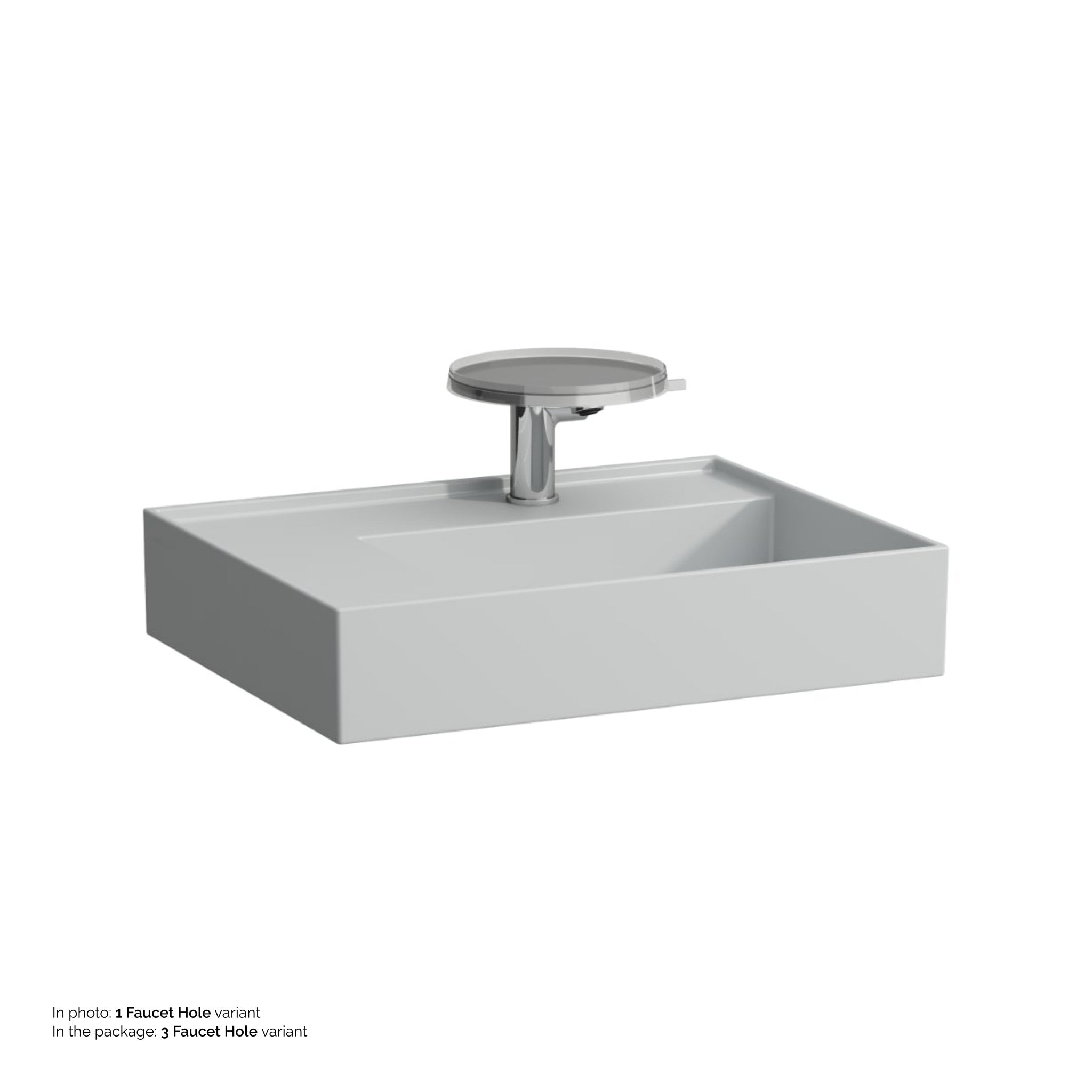 Laufen, Laufen Kartell 24" x 18" Matte Gray Countertop Shelf-Left Bathroom Sink With 3 Faucet Holes