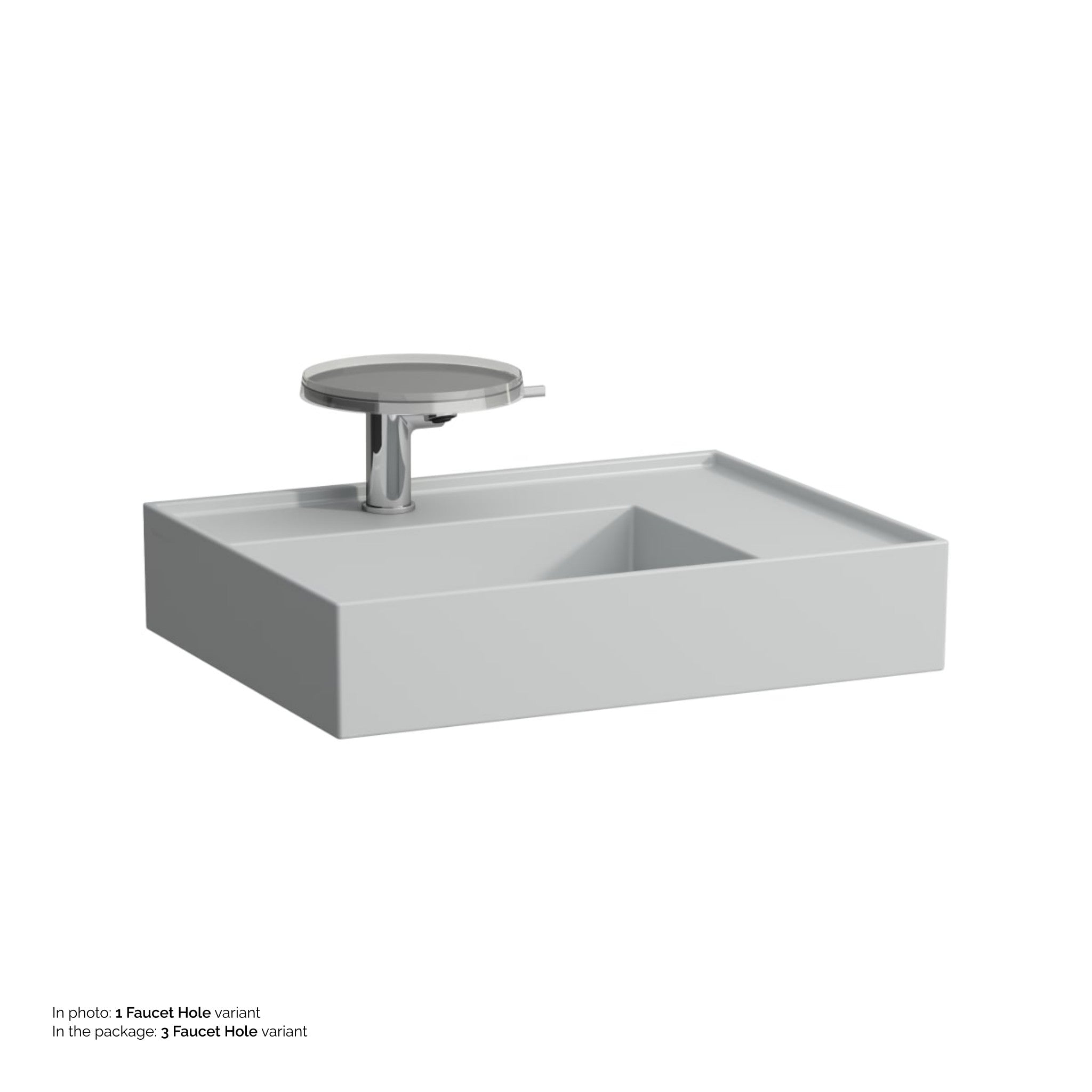 Laufen, Laufen Kartell 24" x 18" Matte Gray Countertop Shelf-Right Bathroom Sink With 3 Faucet Holes