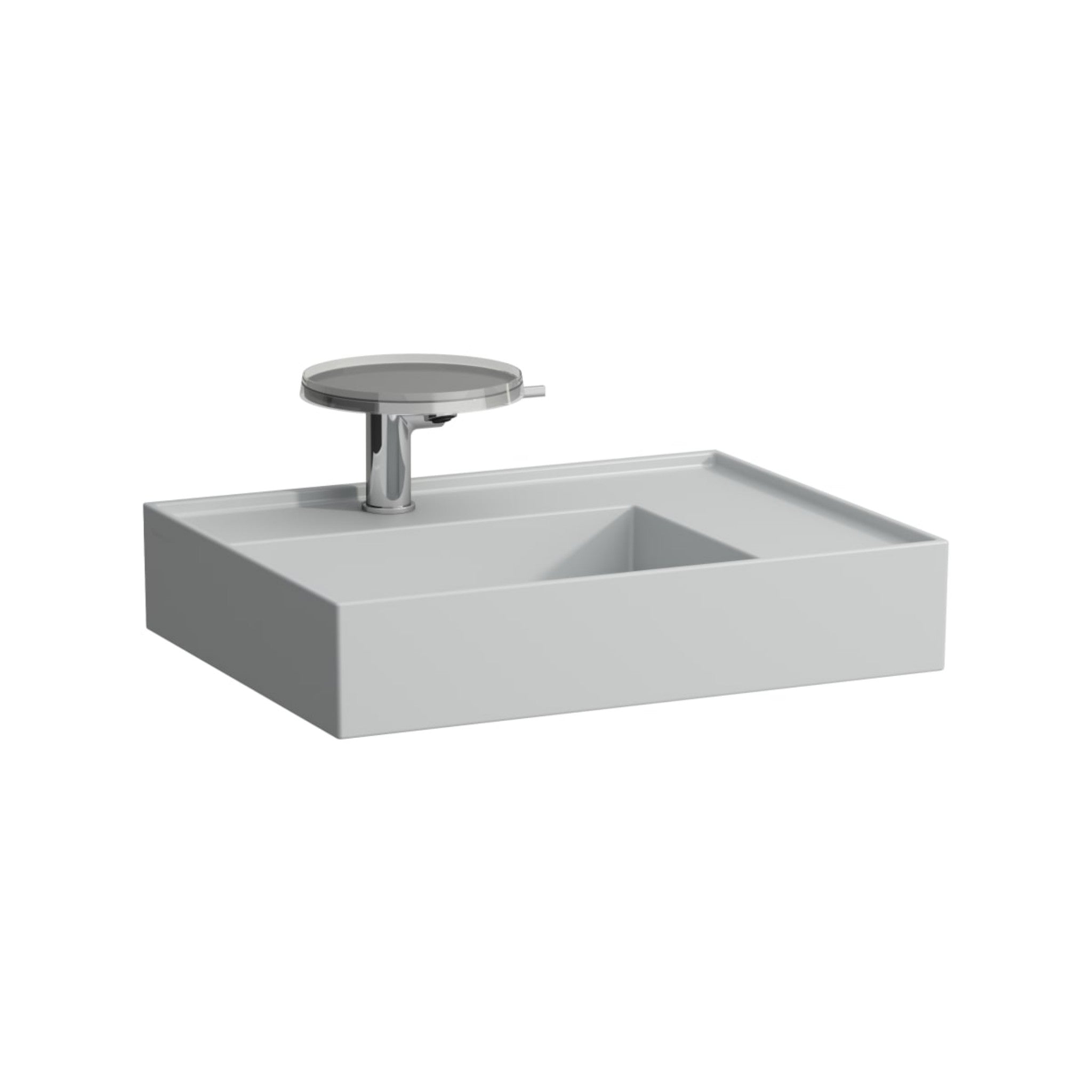 Laufen, Laufen Kartell 24" x 18" Matte Gray Countertop Shelf-Right Bathroom Sink With Faucet Hole