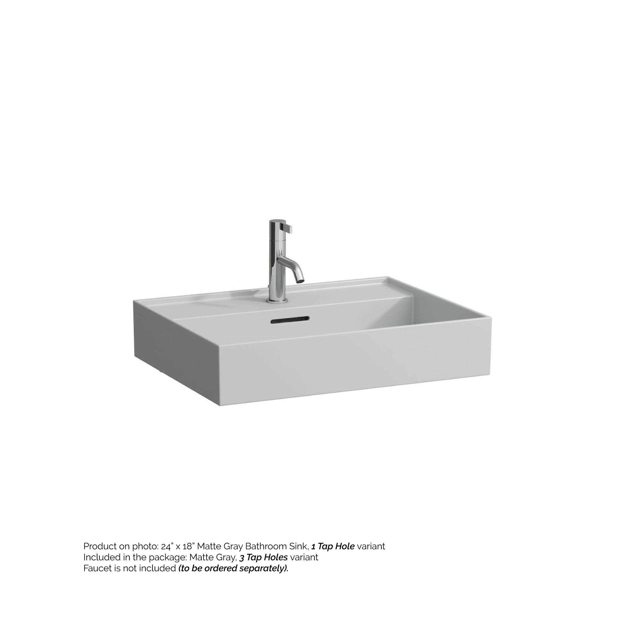 Laufen, Laufen Kartell 24" x 18" Matte Gray Wall-Mounted Bathroom Sink With 3 Faucet Holes