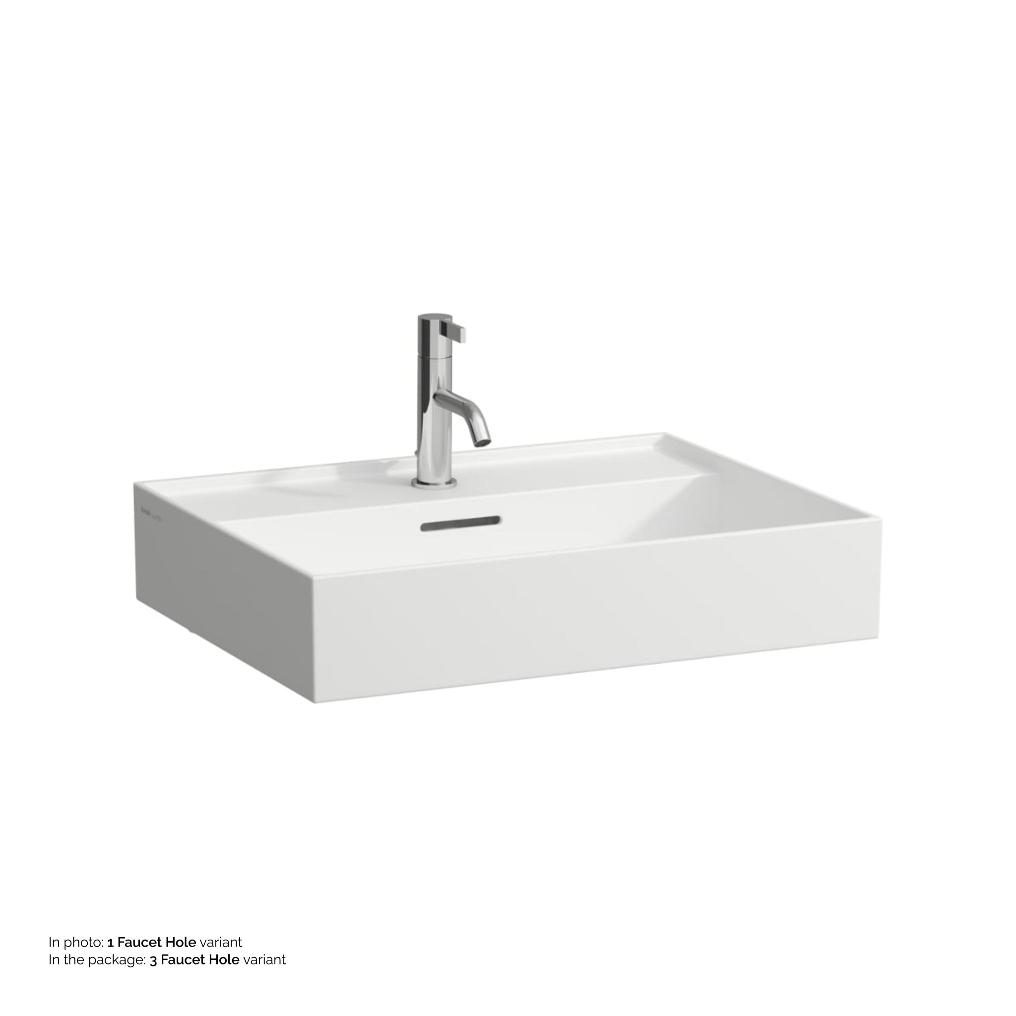 Laufen, Laufen Kartell 24" x 18" Matte White Countertop Bathroom Sink With 3 Faucet Holes