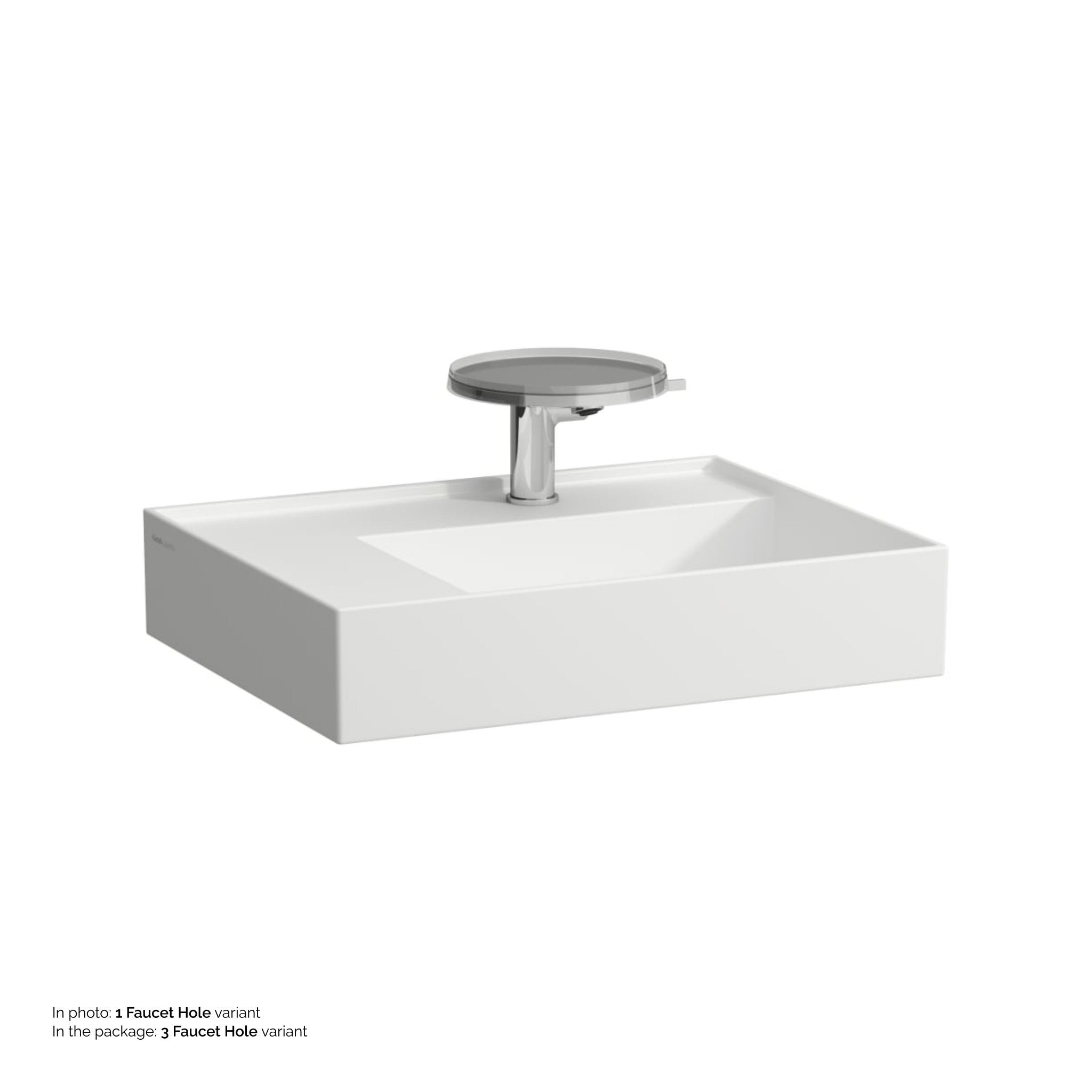 Laufen, Laufen Kartell 24" x 18" Matte White Countertop Shelf-Left Bathroom Sink With 3 Faucet Holes