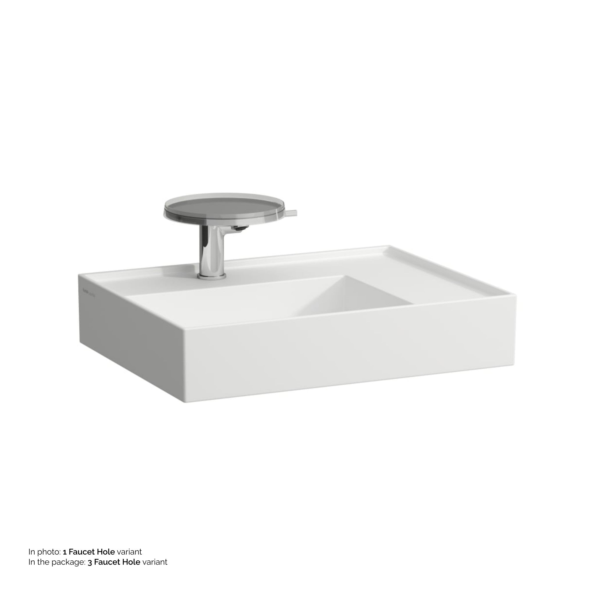 Laufen, Laufen Kartell 24" x 18" Matte White Countertop Shelf-Right Bathroom Sink With 3 Faucet Holes