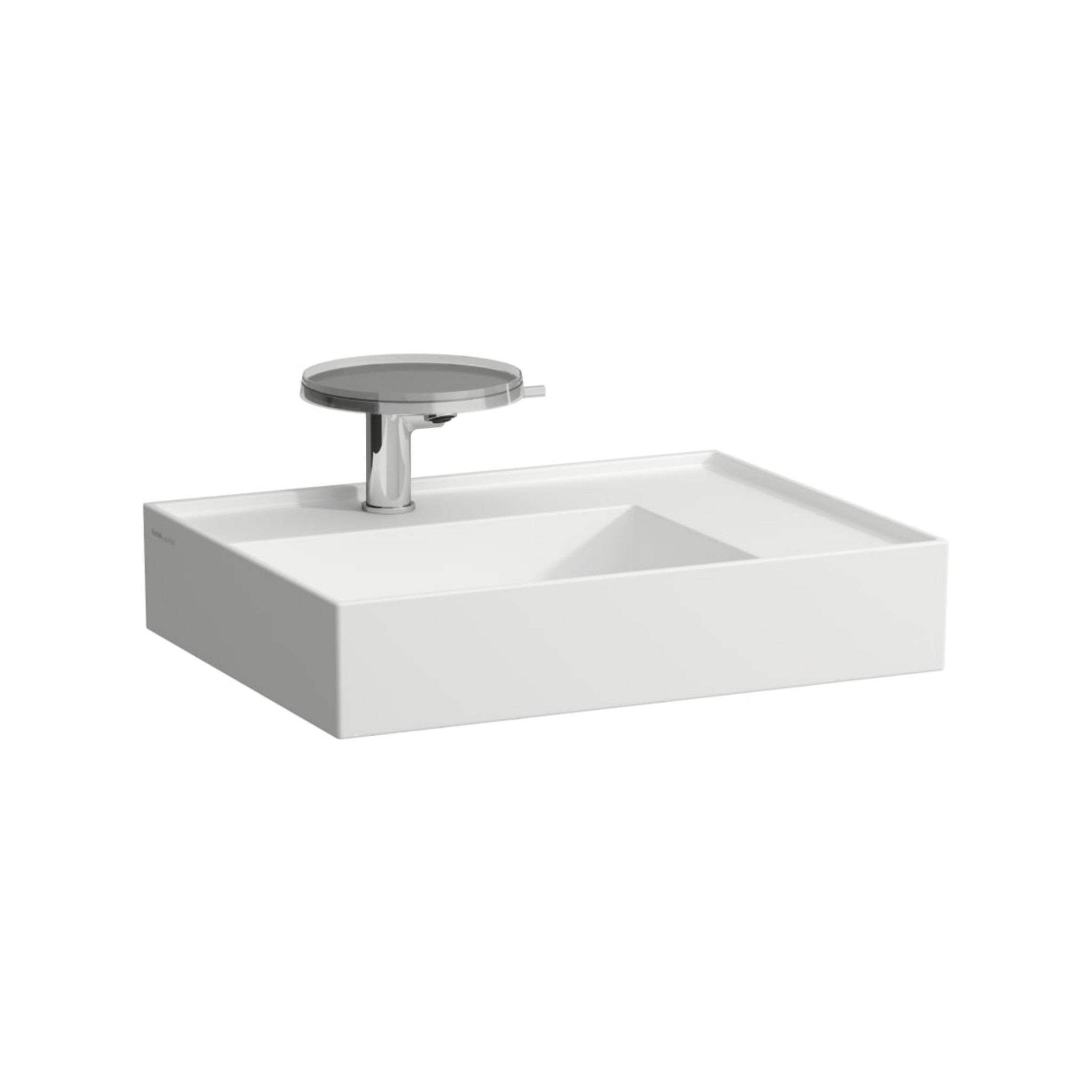 Laufen, Laufen Kartell 24" x 18" Matte White Countertop Shelf-Right Bathroom Sink With Faucet Hole